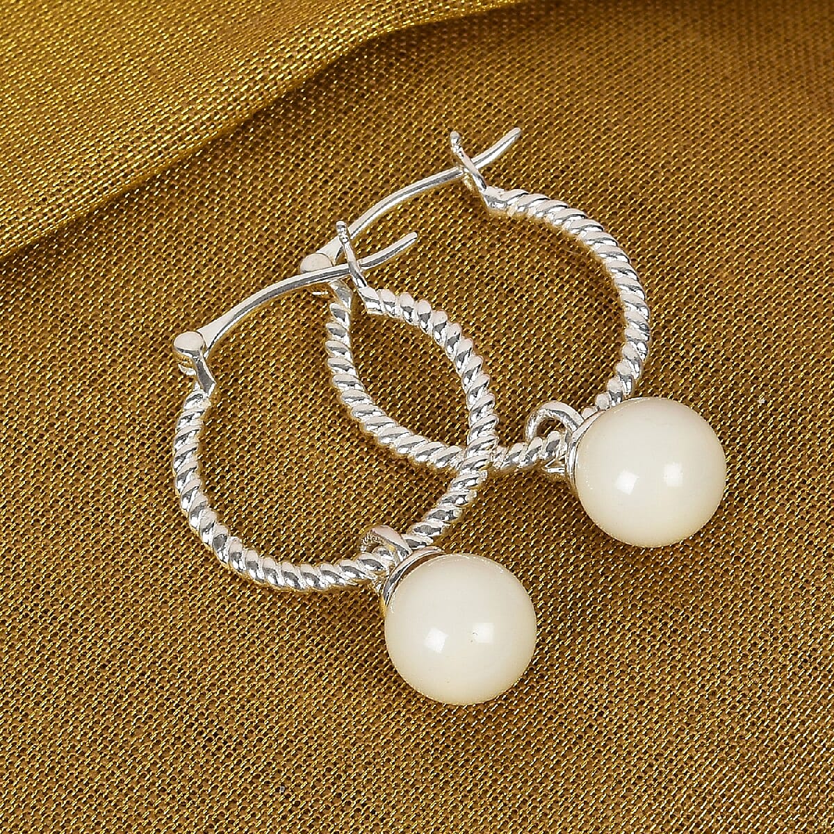 Lustro Stella Ivory Pearl  Crystal Pearl Earrings (with Clasp) in Sterling Silver