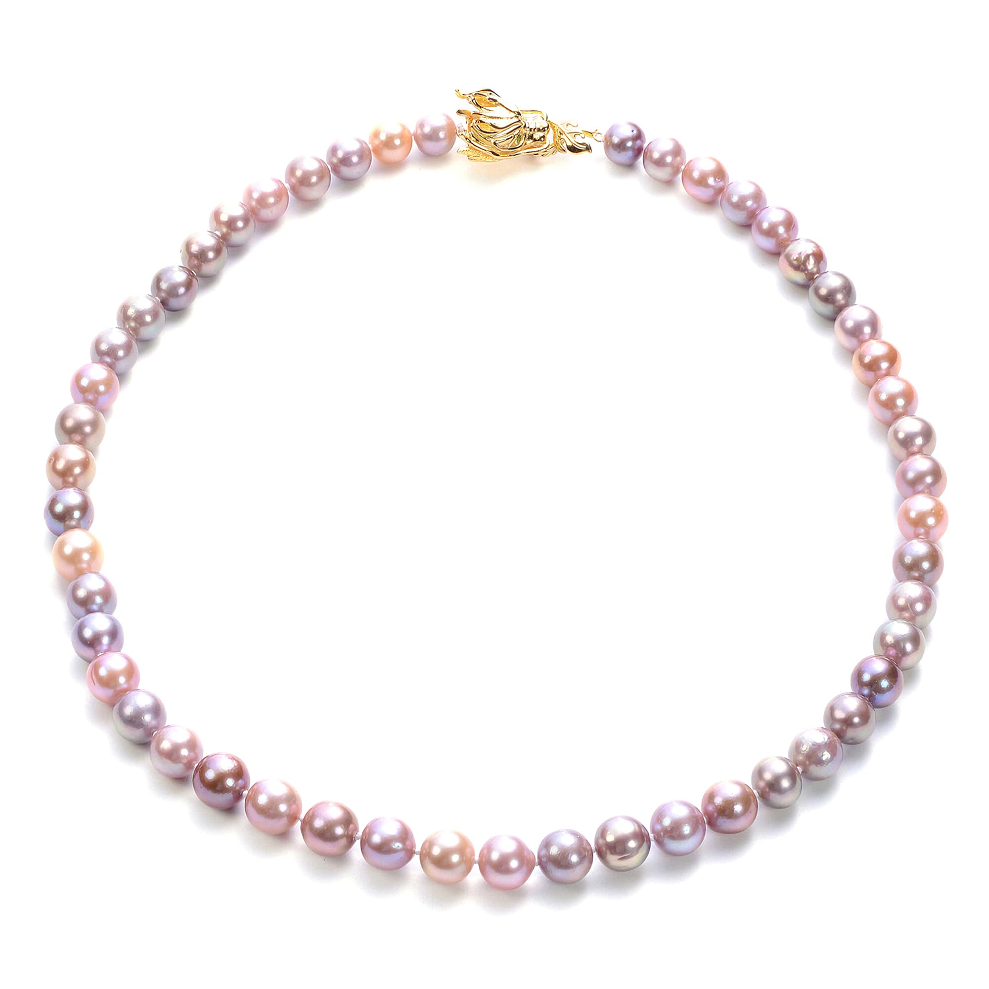 Multi Colour Edison Pearl and Chrome Diopside Necklace (Size20) with Dragon Lock in Yellow Gold Overlay Sterling Silver