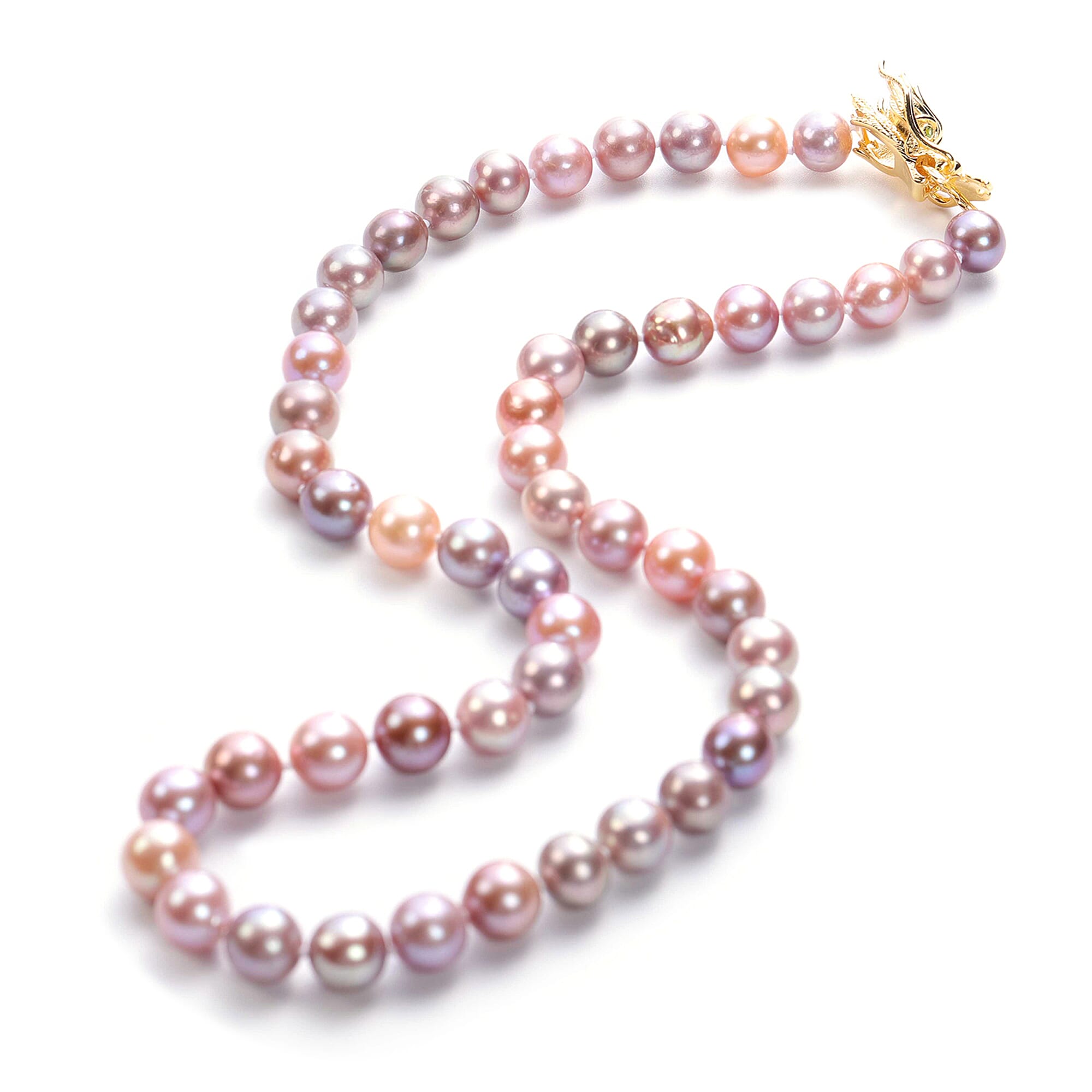 Multi Colour Edison Pearl and Chrome Diopside Necklace (Size20) with Dragon Lock in Yellow Gold Overlay Sterling Silver