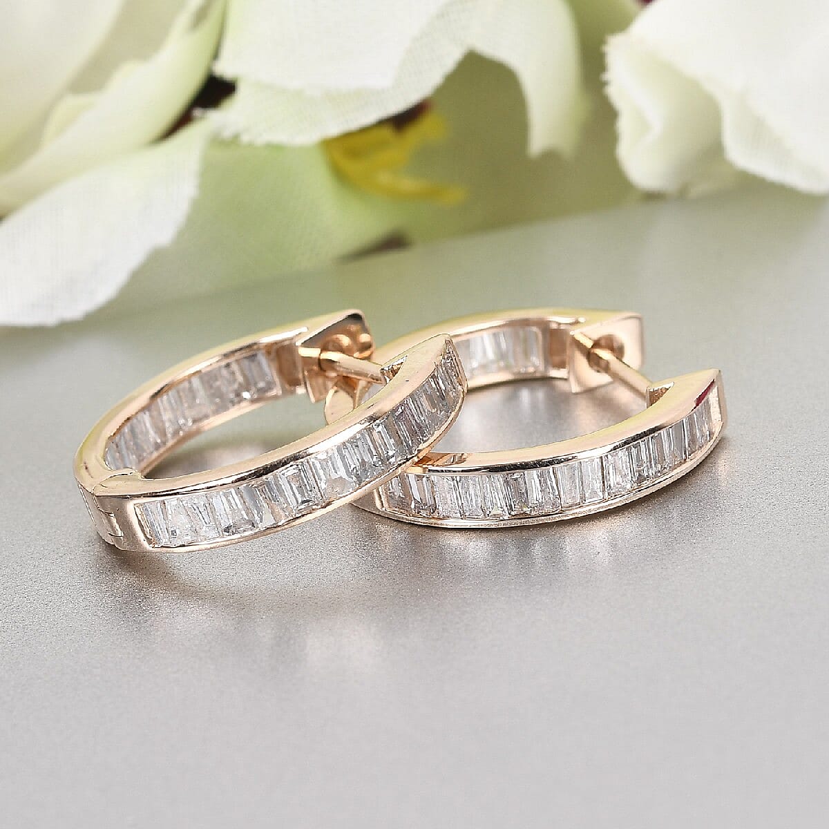 9K Yellow Gold SGL Certified Diamond (I3/G-H) In Out Hoop Earrings (with Clasp) 1.00 Ct.