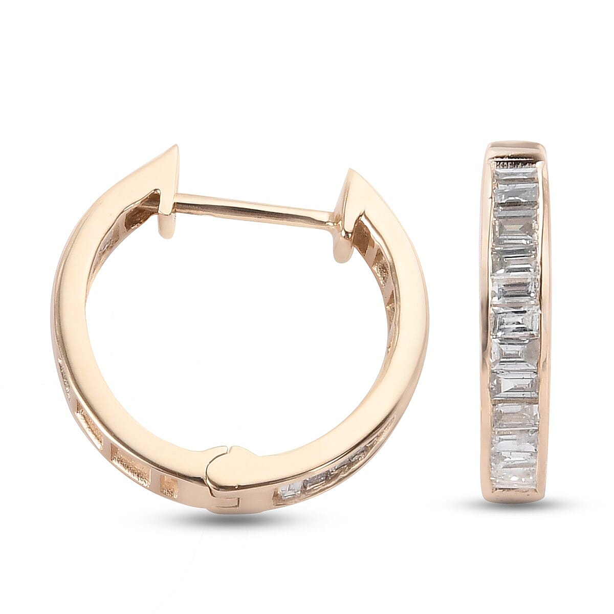 9K Yellow Gold SGL Certified Diamond (I3/G-H) In Out Hoop Earrings (with Clasp) 1.00 Ct.