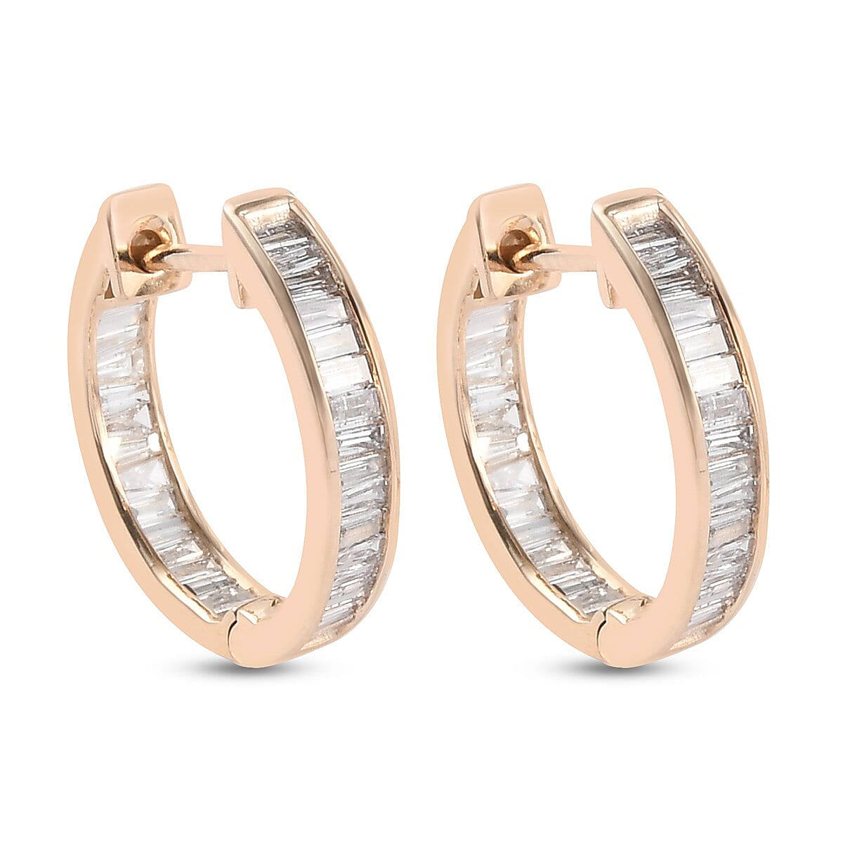 9K Yellow Gold SGL Certified Diamond (I3/G-H) In Out Hoop Earrings (with Clasp) 1.00 Ct.