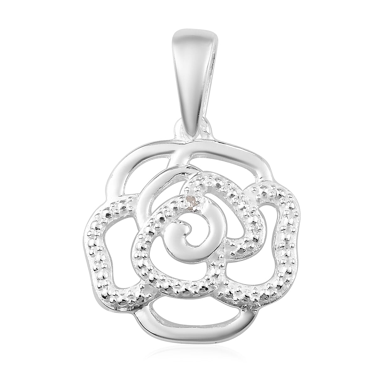Diamond Rose Floral Pendant in Sterling Silver