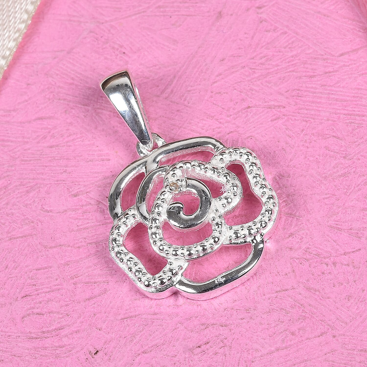Diamond Rose Floral Pendant in Sterling Silver