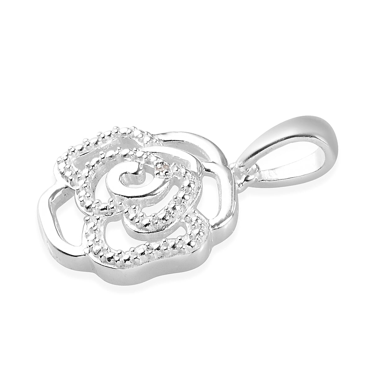 Diamond Rose Floral Pendant in Sterling Silver