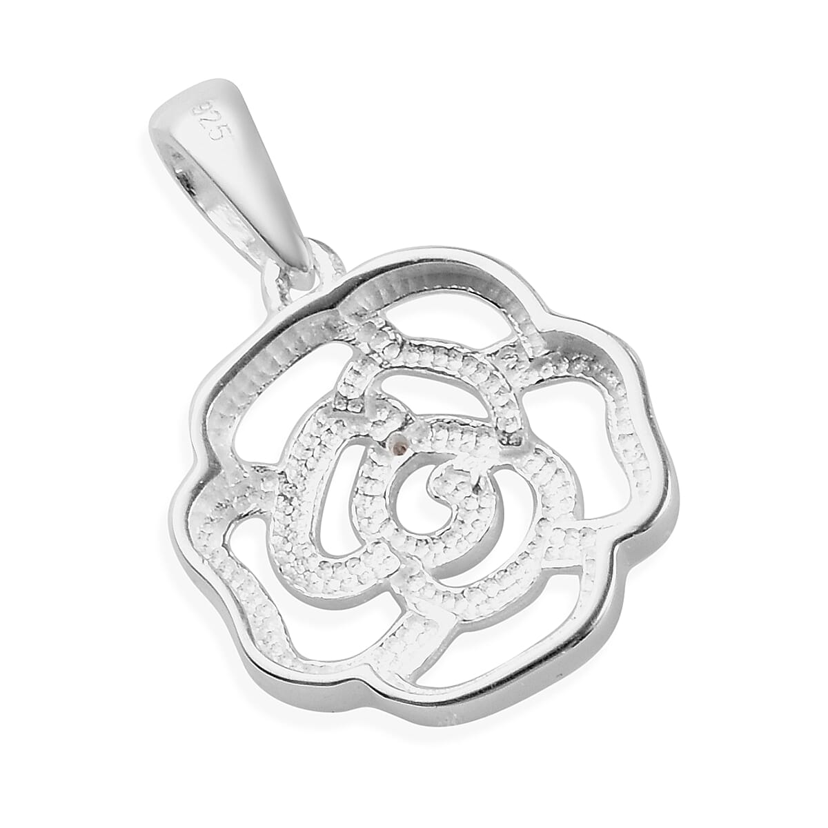 Diamond Rose Floral Pendant in Sterling Silver