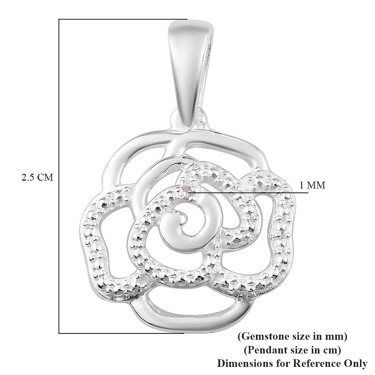 Diamond Rose Floral Pendant in Sterling Silver