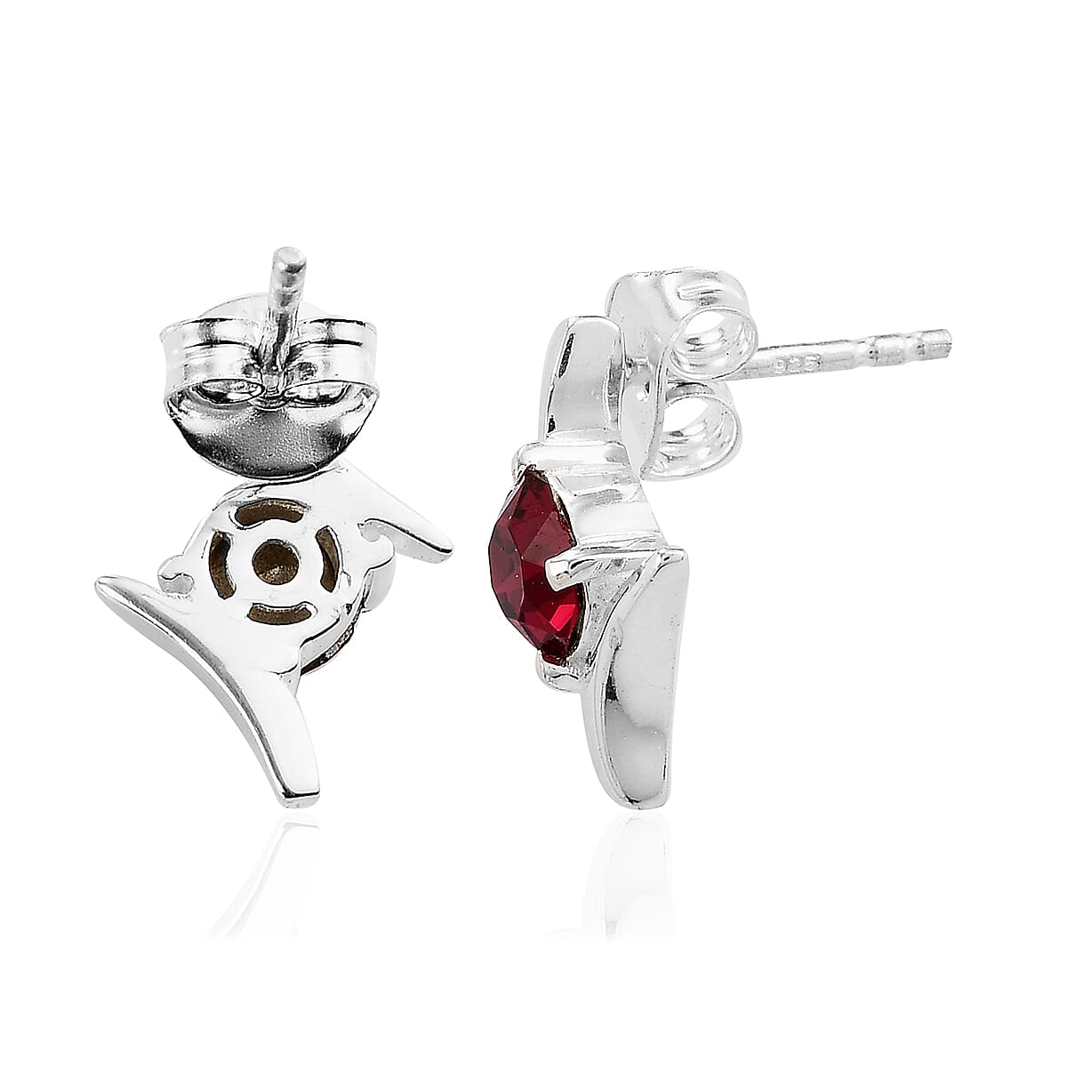 Lustro Stella  Ruby Colour Crystal Earrings in Sterling Silver