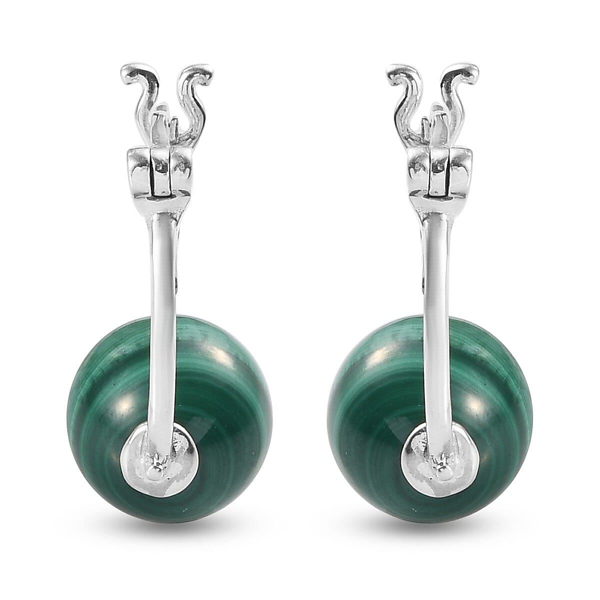 Malachite Hoop Earrings (with Clasp) in Sterling Silver 21.83 Ct