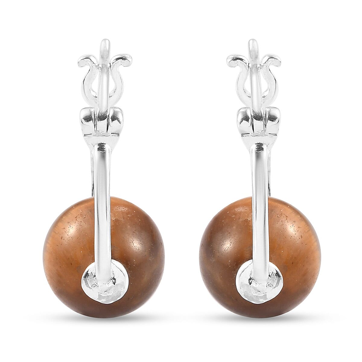 Tigers Eye Hoop Earrings (with Clasp) in Sterling Silver 15.27 Ct