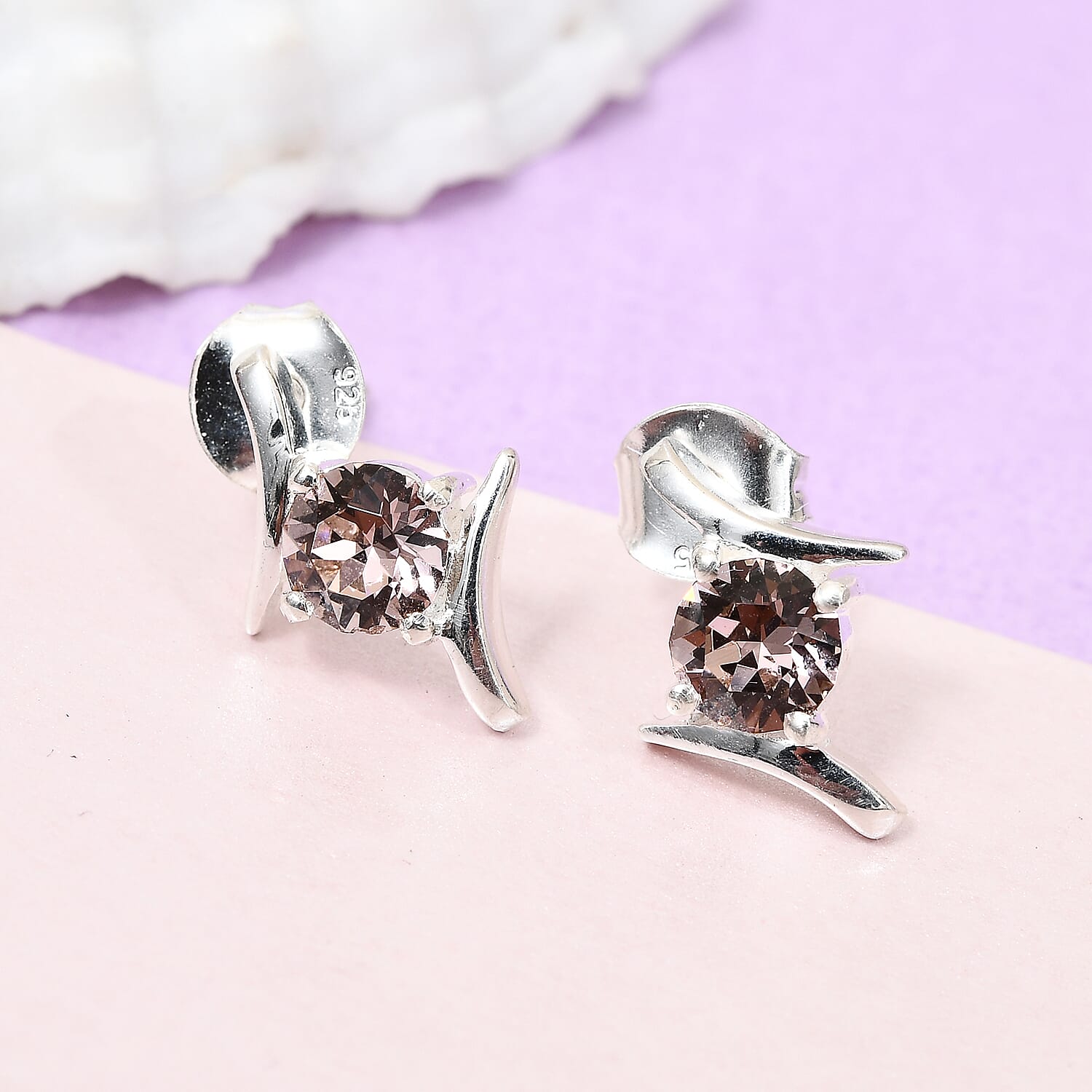 Lustro Stella Rose Colour Crystal Earrings in Sterling Silver