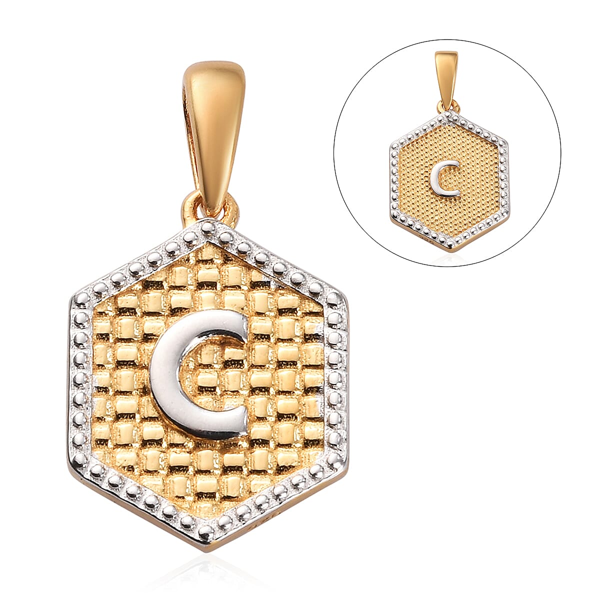 Yellow Gold and Platinum Overlay Sterling Silver Initial letter C Pendant