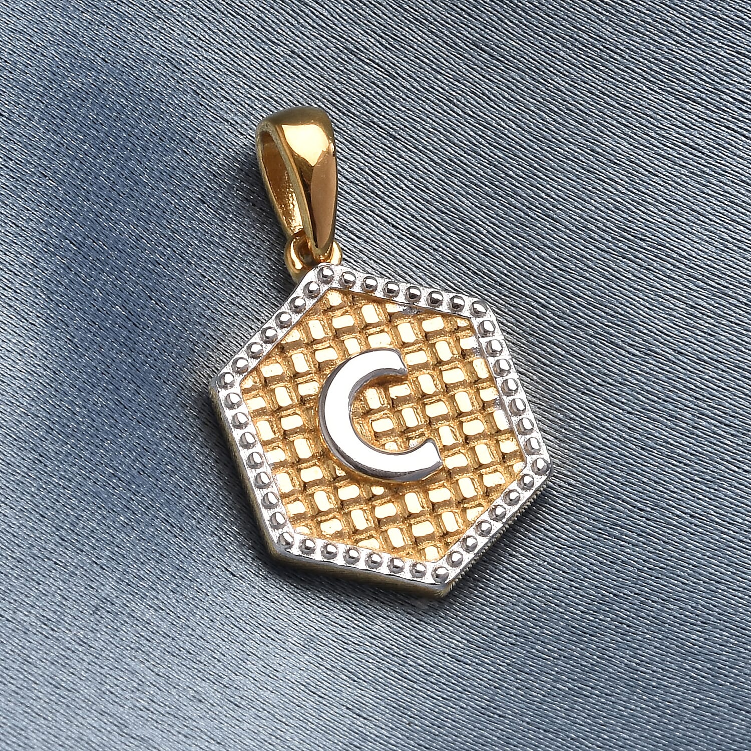 Yellow Gold and Platinum Overlay Sterling Silver Initial letter C Pendant