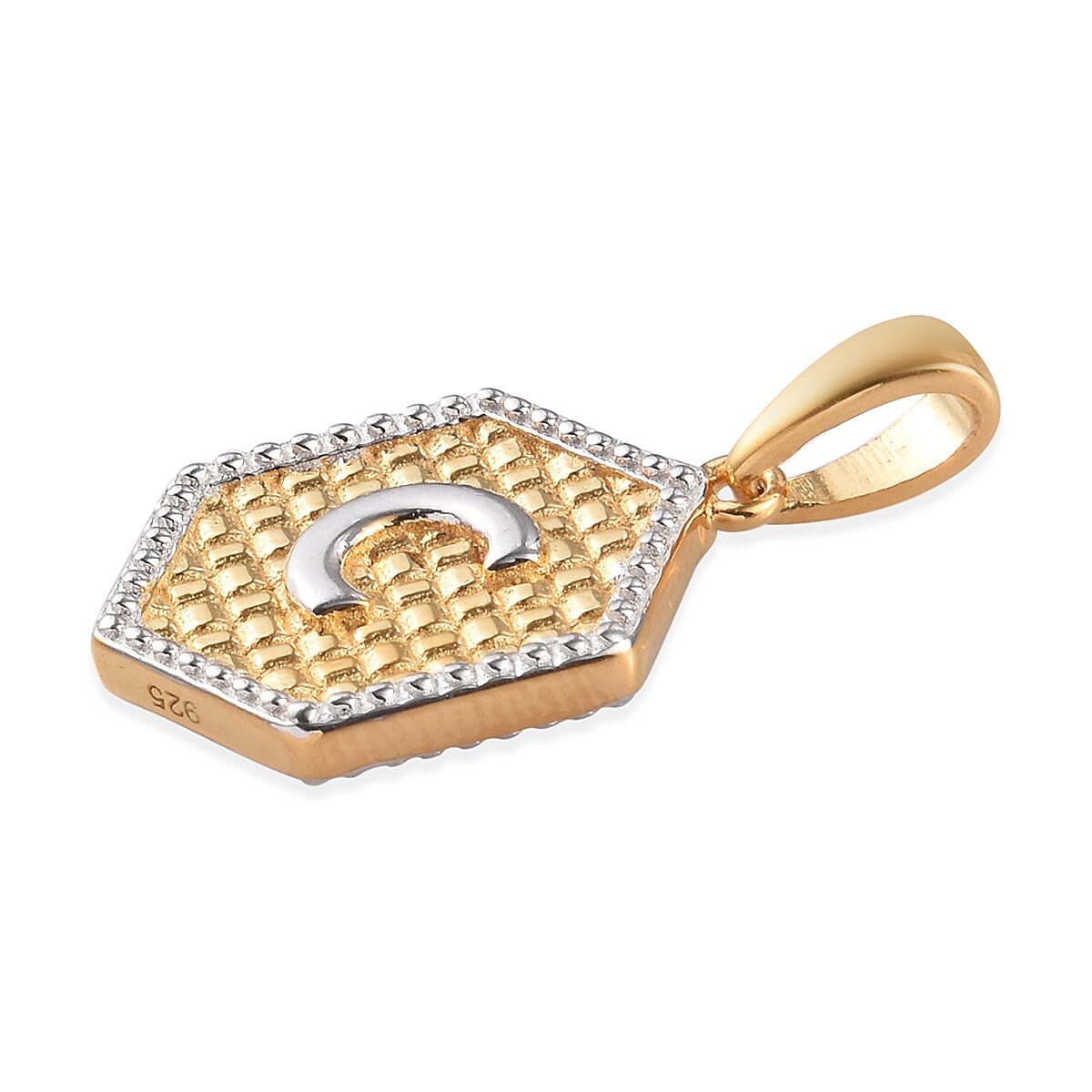 Yellow Gold and Platinum Overlay Sterling Silver Initial letter C Pendant