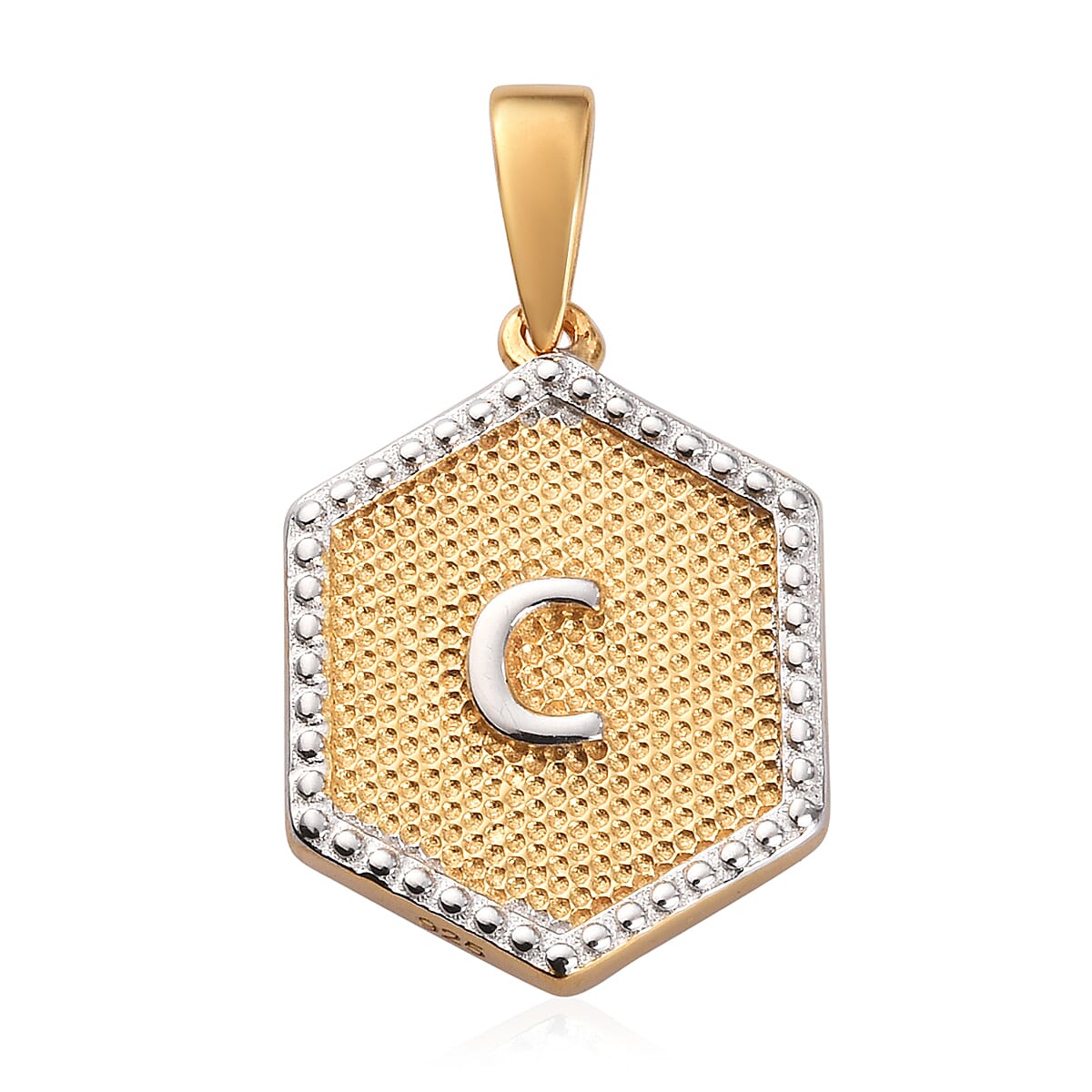 Yellow Gold and Platinum Overlay Sterling Silver Initial letter C Pendant
