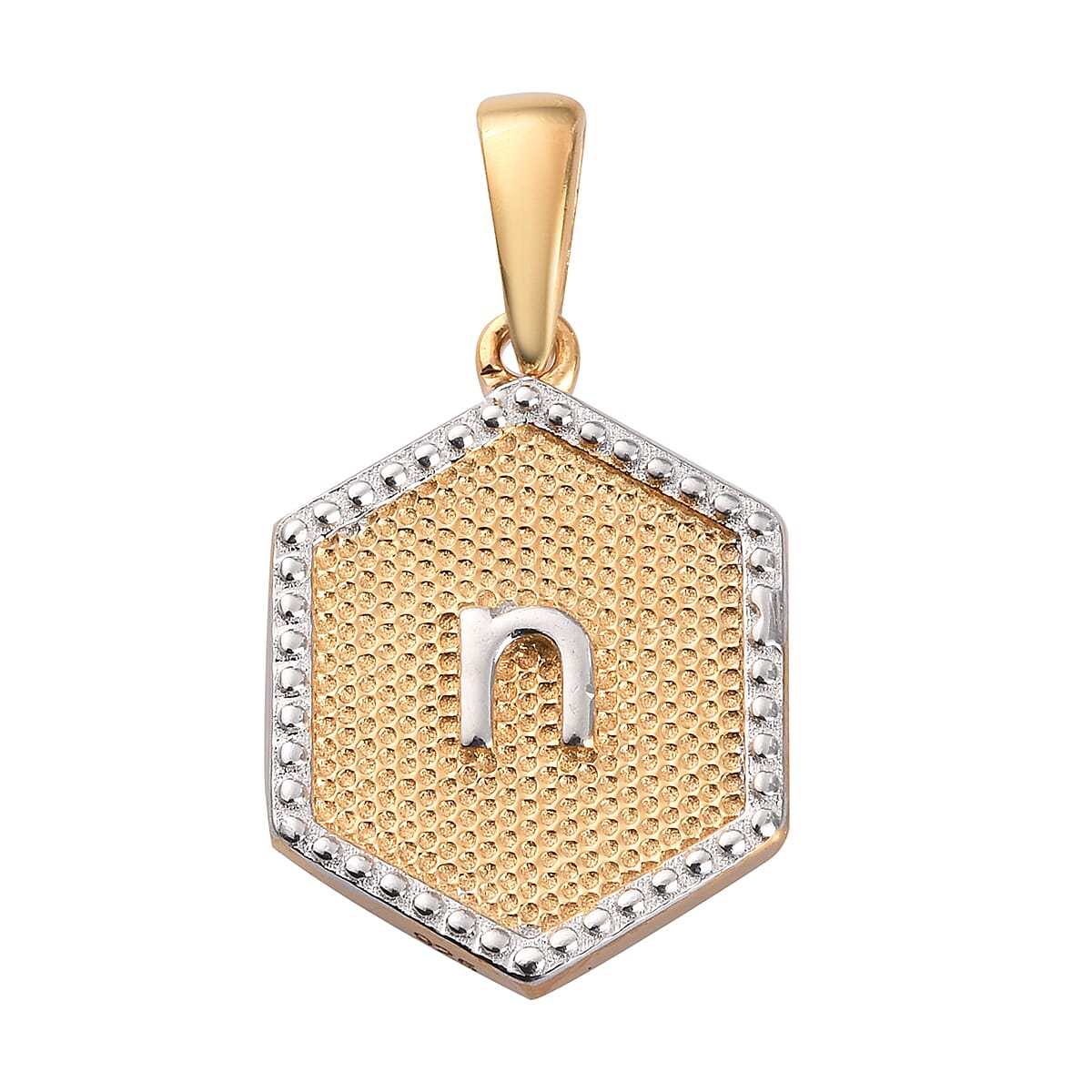 Yellow Gold and Platinum Overlay Sterling Silver Initial letter N Pendant