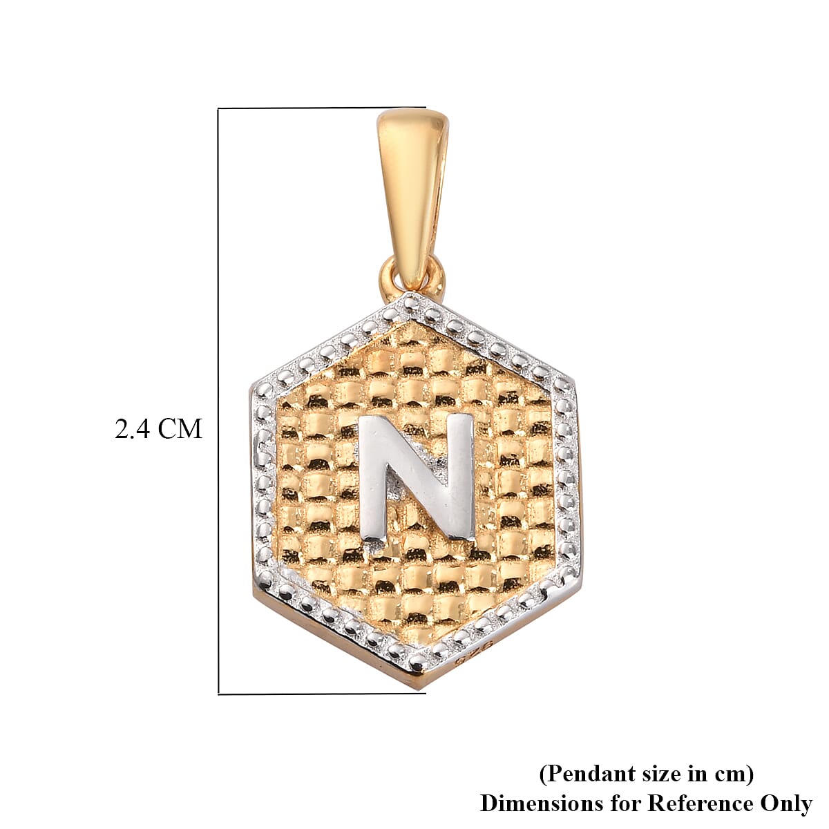 Yellow Gold and Platinum Overlay Sterling Silver Initial letter N Pendant