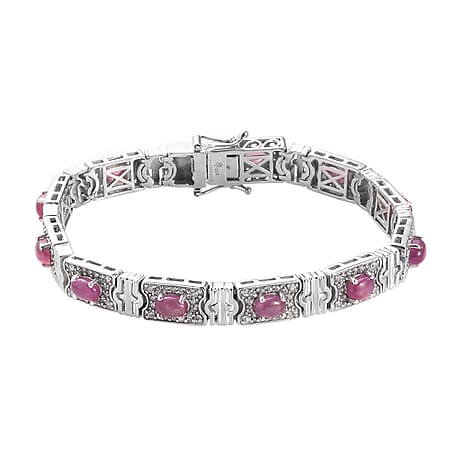 Sunday's Child Ruby with Natural Cambodian Zircon Bracelet in Platinum Plated Sterling Silver 11.50 Ct. Silver Wt. 21.00 gms