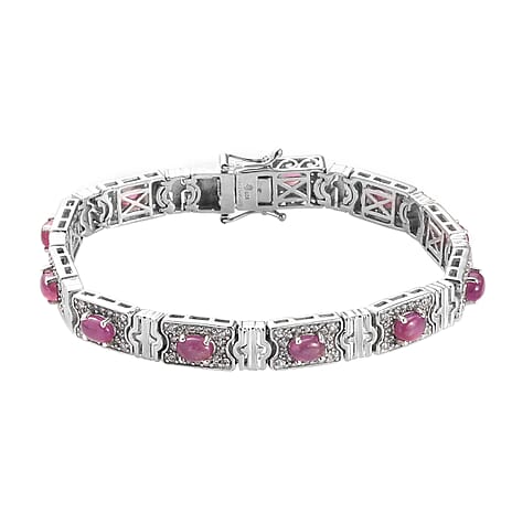 Sundays Child - African Ruby (FF) and Natural Zircon Bracelet (Size 7.5) in Platinum Overlay Sterling Silver 11.50 Ct, Silver Wt 21.00 Gms