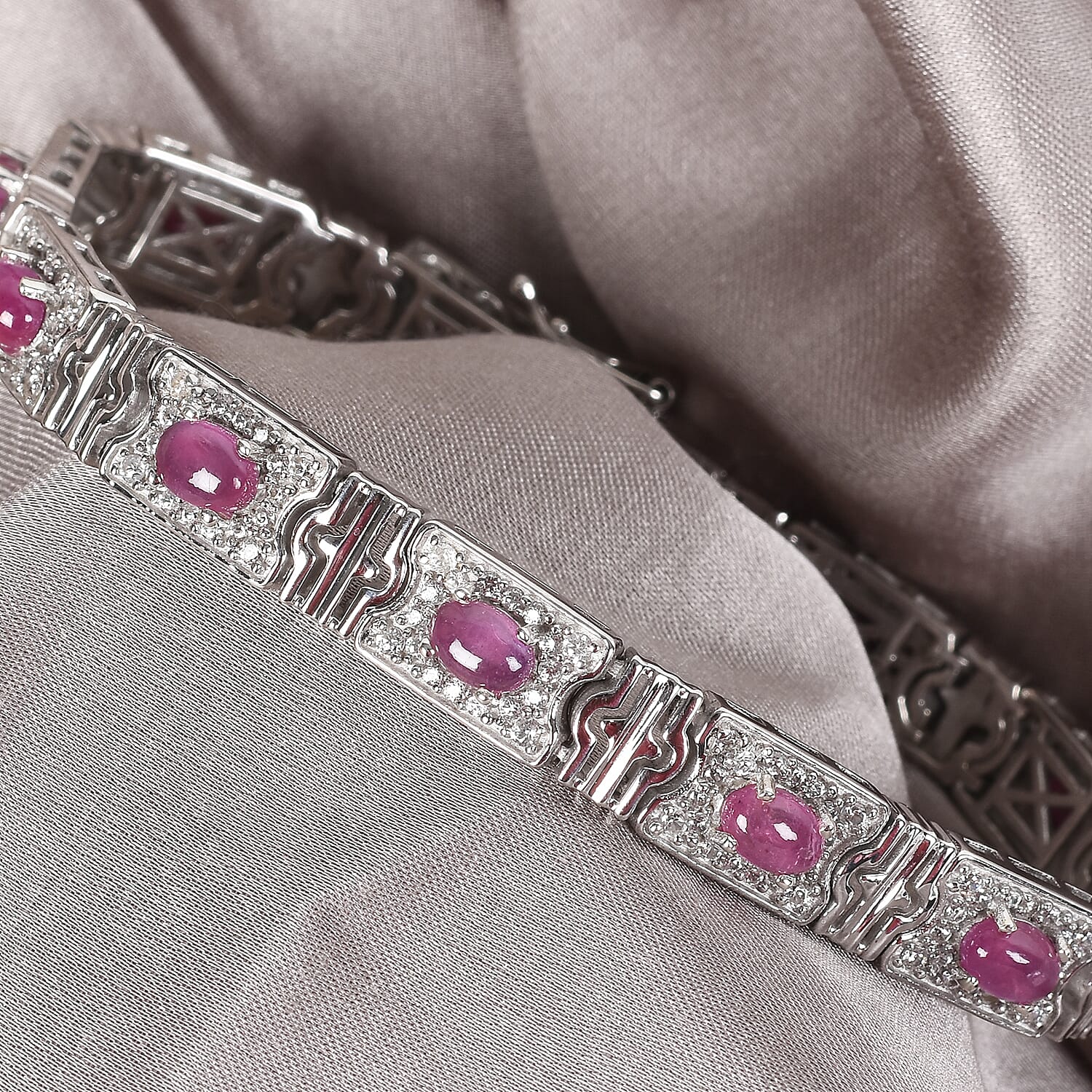 Sundays Child - African Ruby (FF) and Natural Zircon Bracelet (Size 7.5) in Platinum Overlay Sterling Silver 11.50 Ct, Silver Wt 21.00 Gms