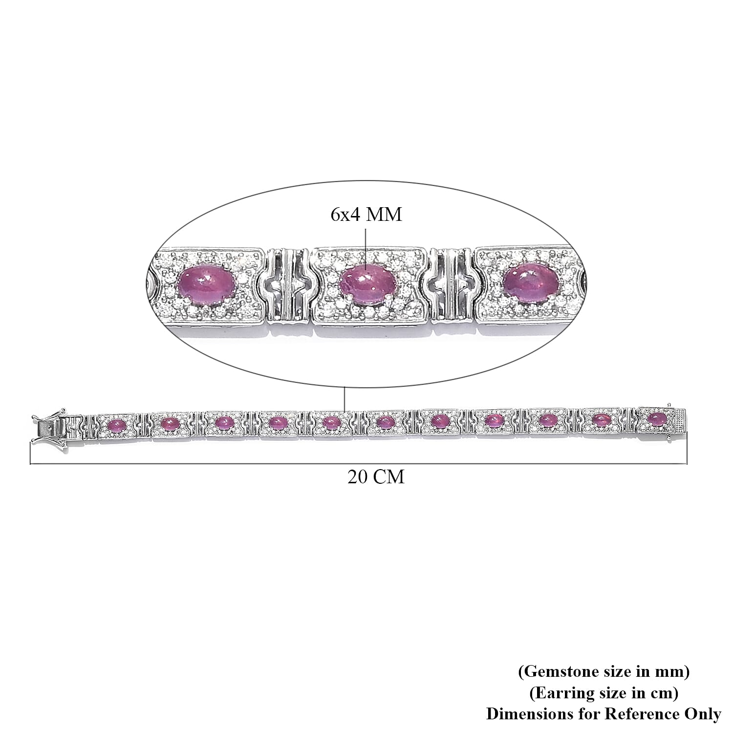 Sundays Child - African Ruby (FF) and Natural Zircon Bracelet (Size 7.5) in Platinum Overlay Sterling Silver 11.50 Ct, Silver Wt 21.00 Gms