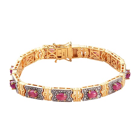 Sundays Child - African Ruby & Natural Cambodian Zircon Bracelet (Size 7.5) in 14K Gold & Platinum Overlay Sterling Silver 11.50 Ct, Silver wt. 21.00 Gms.