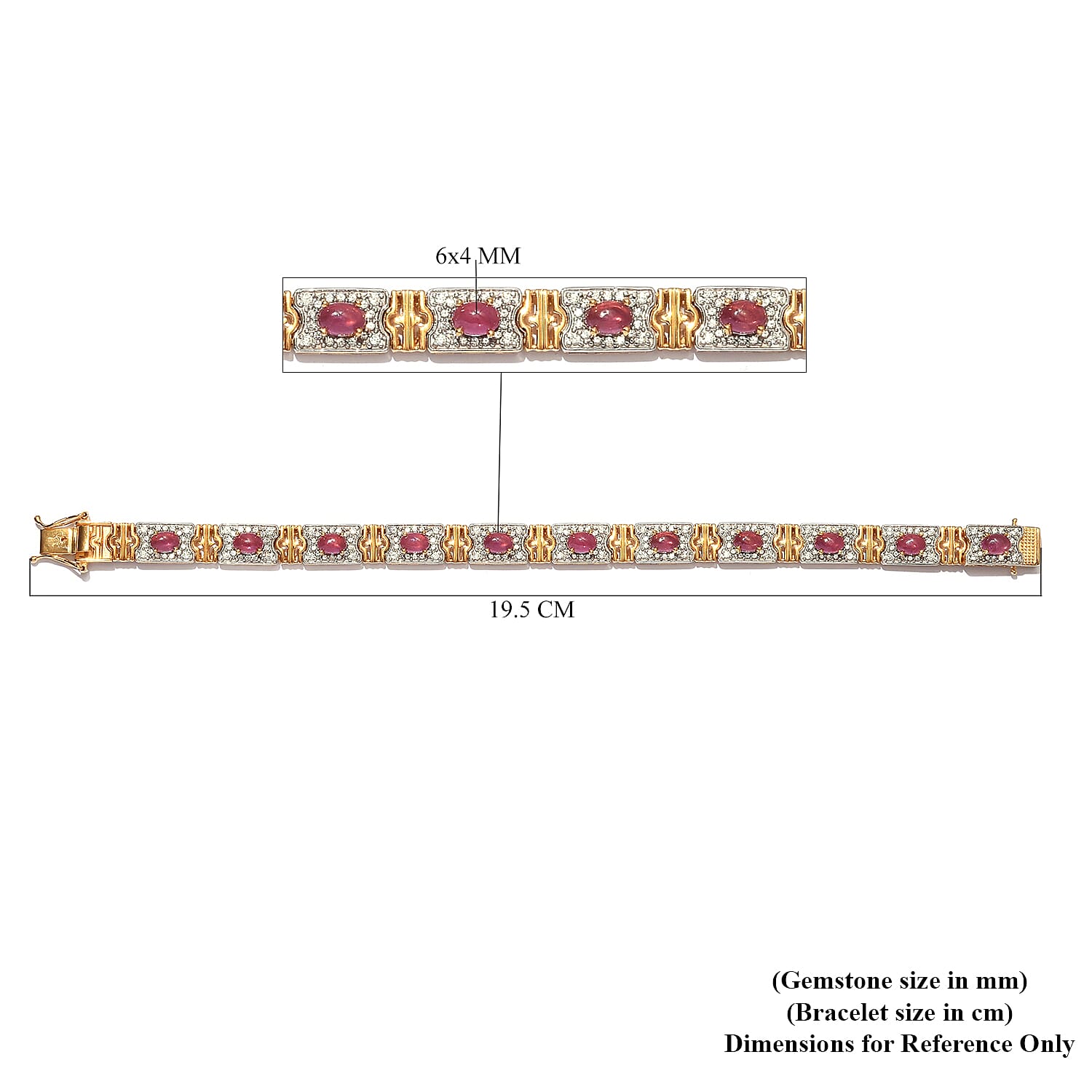 Sundays Child - African Ruby & Natural Cambodian Zircon Bracelet (Size 7.5) in 14K Gold & Platinum Overlay Sterling Silver 11.50 Ct, Silver wt. 21.00 Gms.
