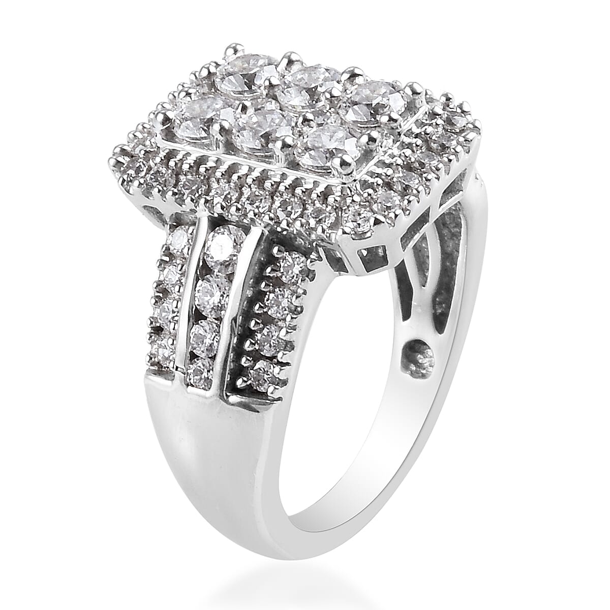 Lustro Stella Platinum Overlay Sterling Silver Cluster Ring Made with Finest CZ 3.41 Ct, Silver Wt. 5.92 Gms