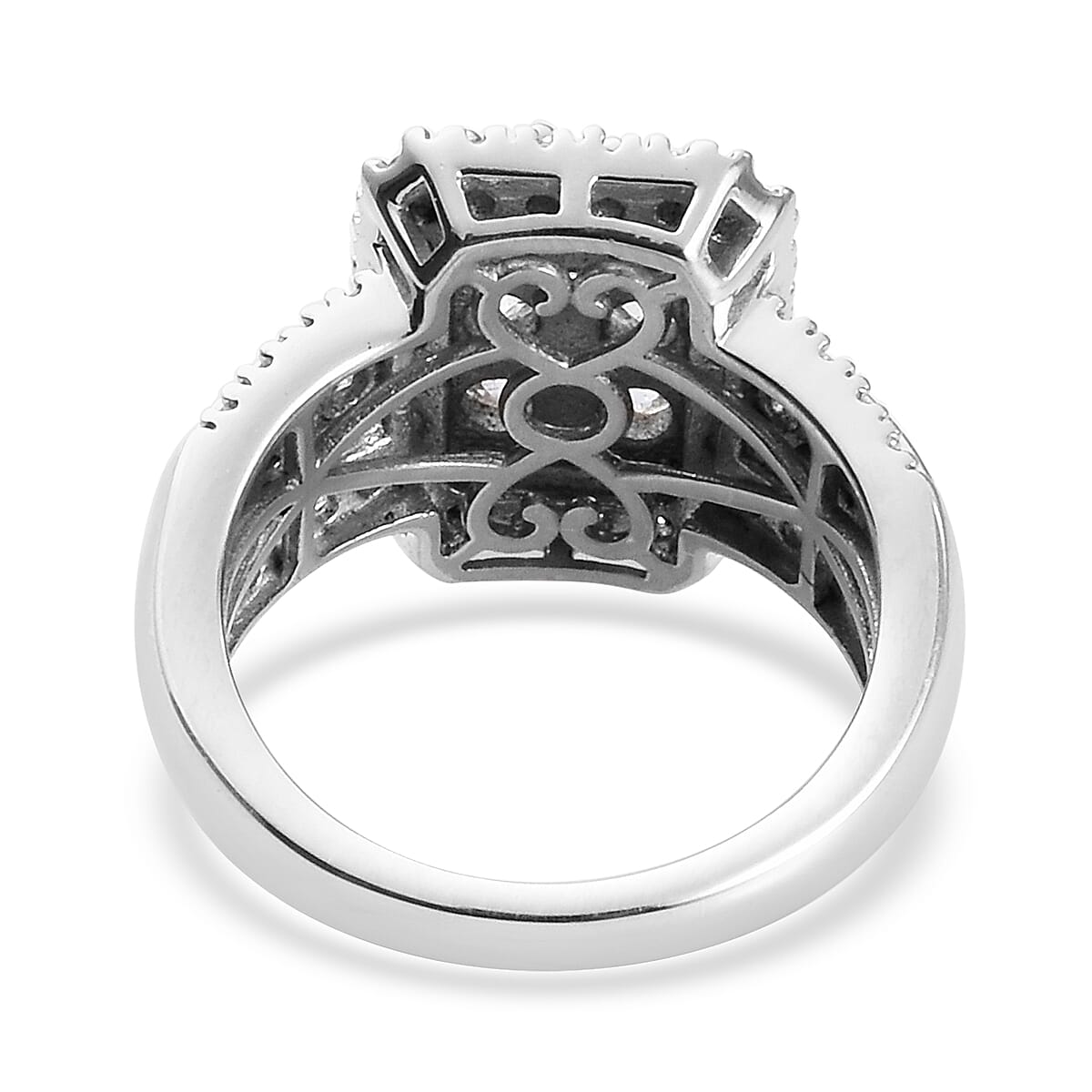 Lustro Stella Platinum Overlay Sterling Silver Cluster Ring Made with Finest CZ 3.41 Ct, Silver Wt. 5.92 Gms