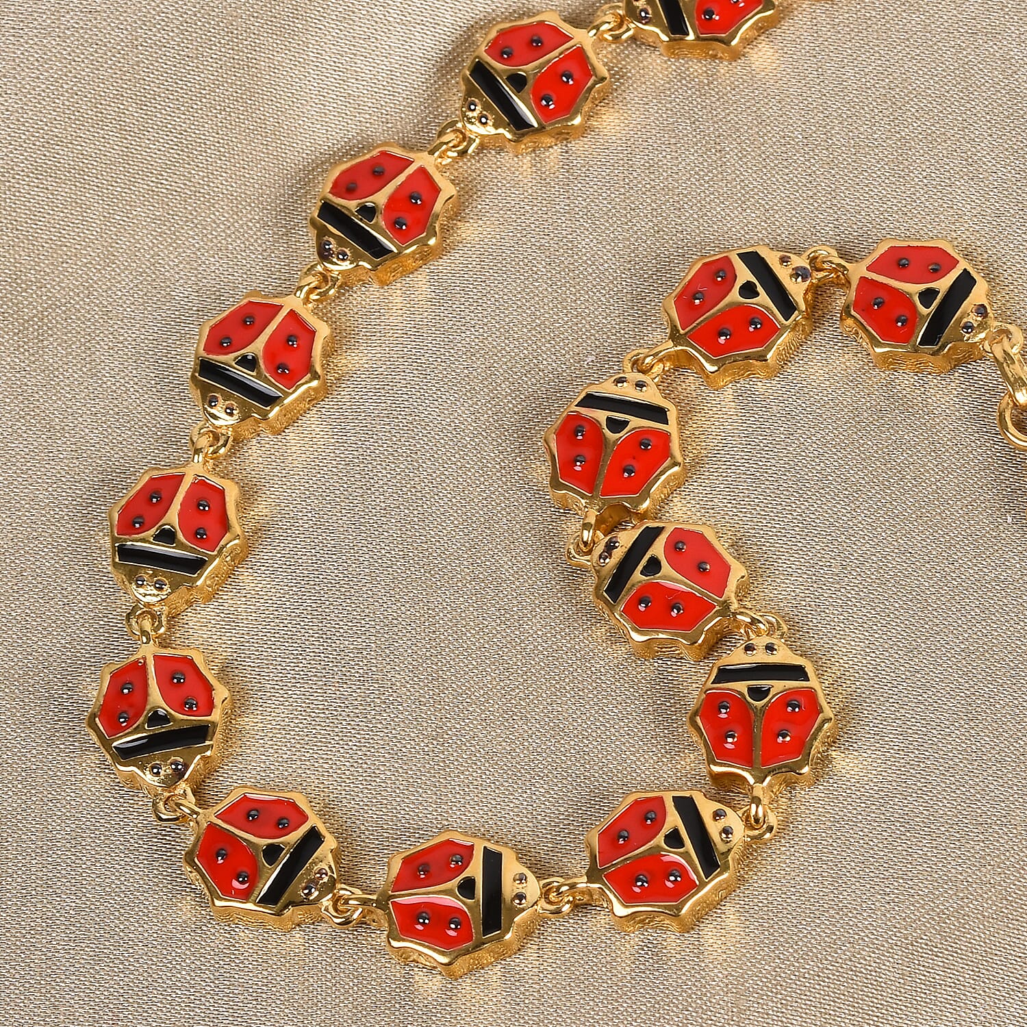 GP Blue Sapphire Lady Bird Enamelled Bracelet (Size 7.5) in Gold Overlay Sterling Silver, Silver wt. 12.00 Gms