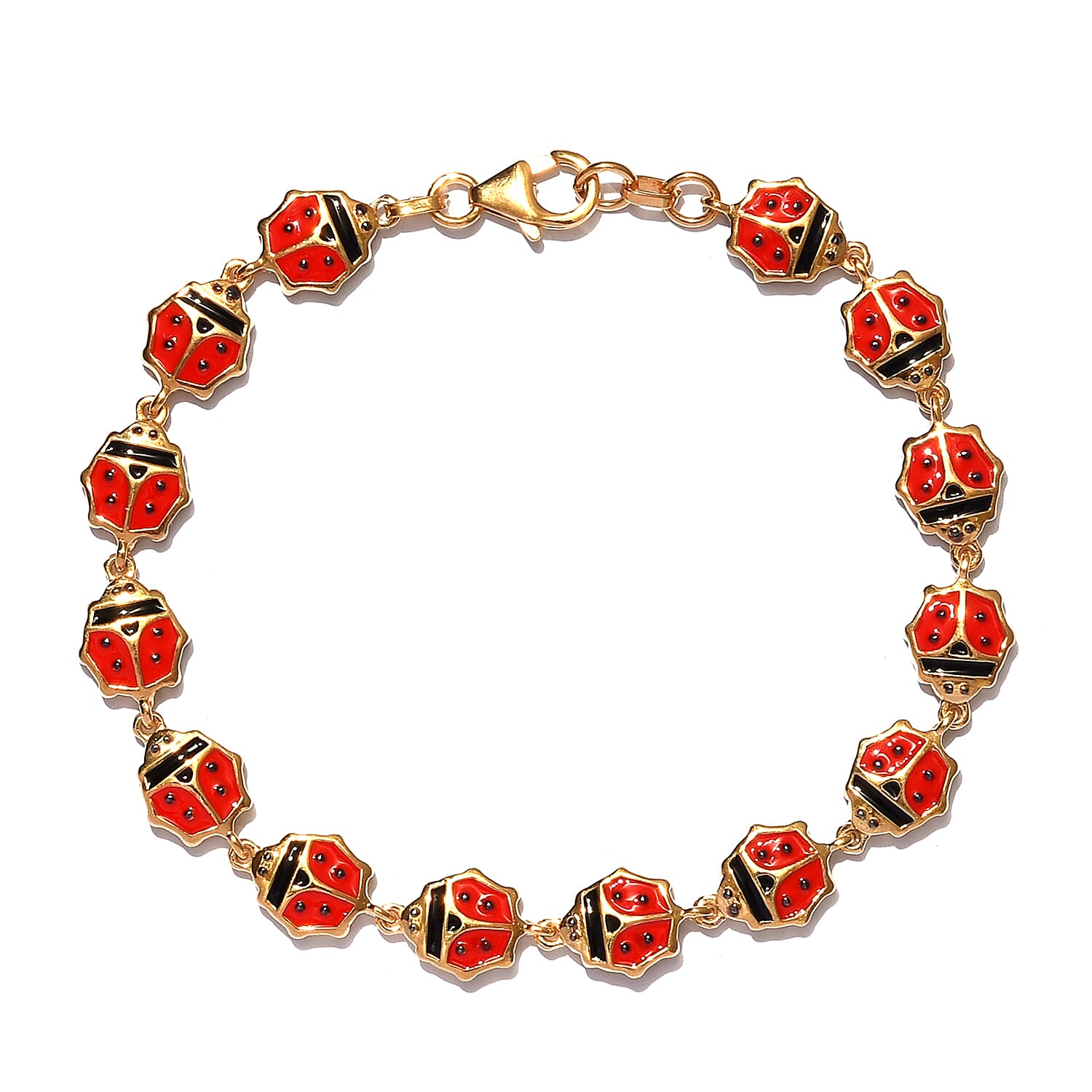 GP Blue Sapphire Lady Bird Enamelled Bracelet (Size 7.5) in Gold Overlay Sterling Silver, Silver wt. 12.00 Gms