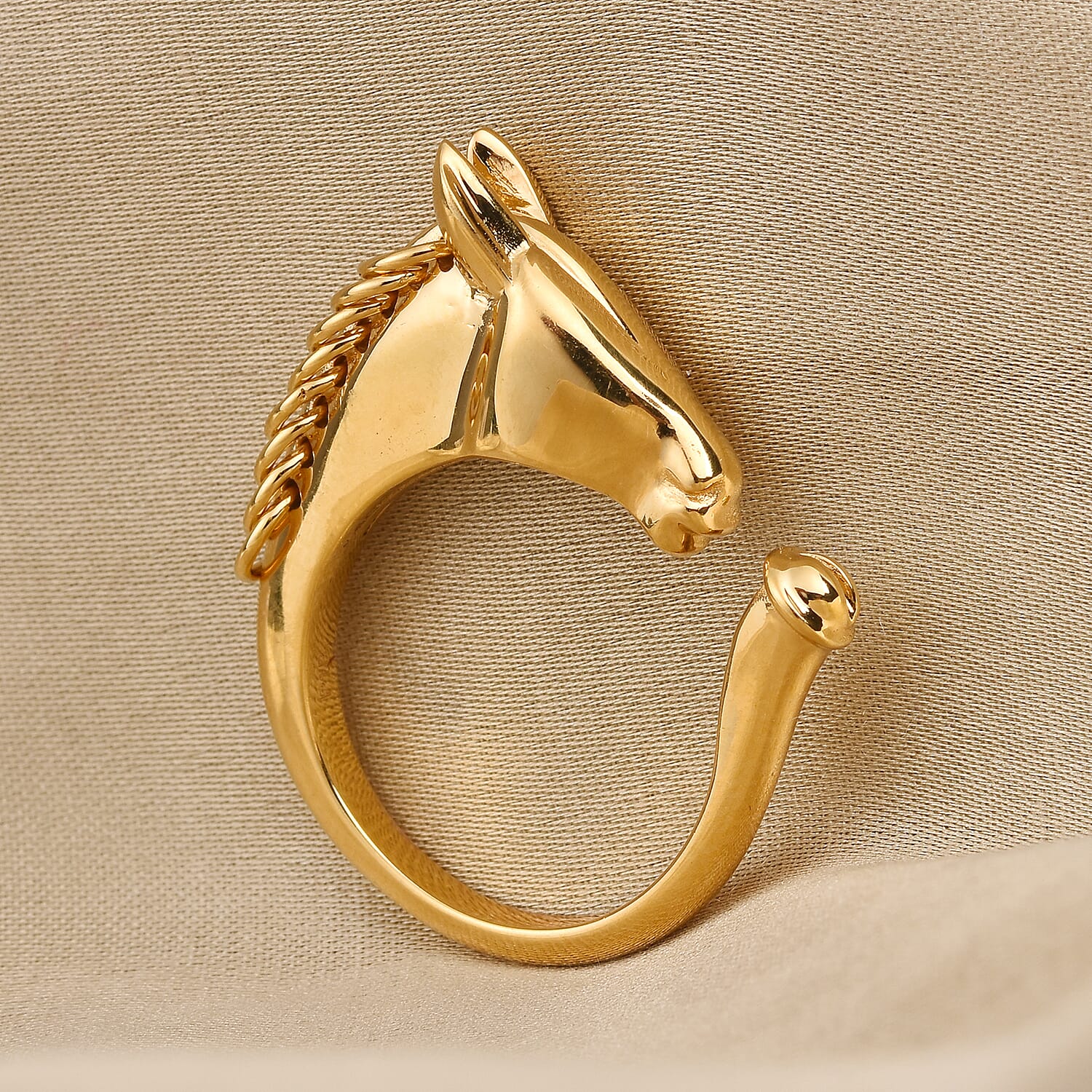 Sundays Child - 14K Gold Overlay Sterling Silver Horse Head Ring, Silver wt. 5.00 Gms
