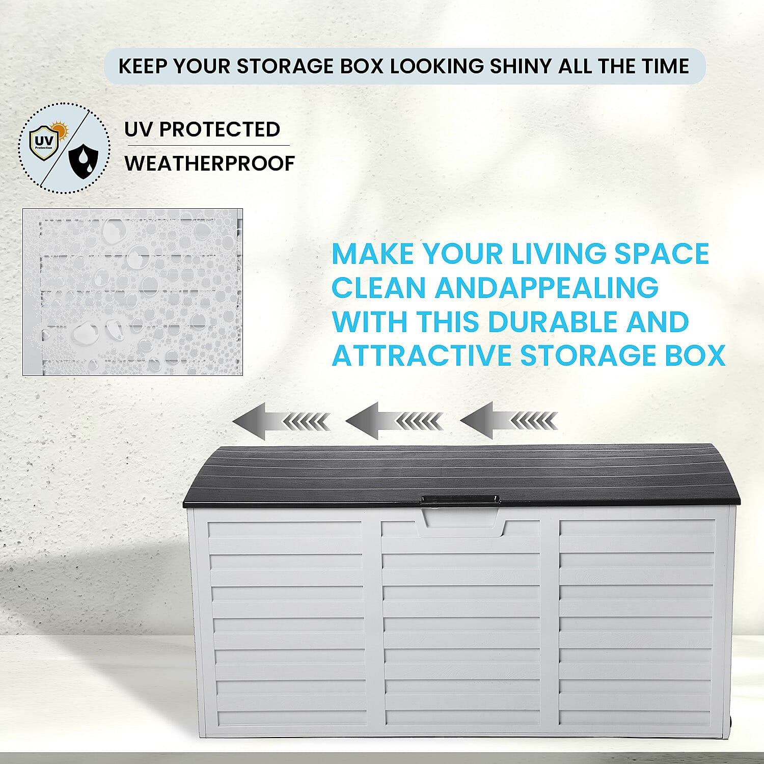 265L Durable UV Protected and Weatherproof Storage Box (Size 112x53x49 cm) - Grey & Black