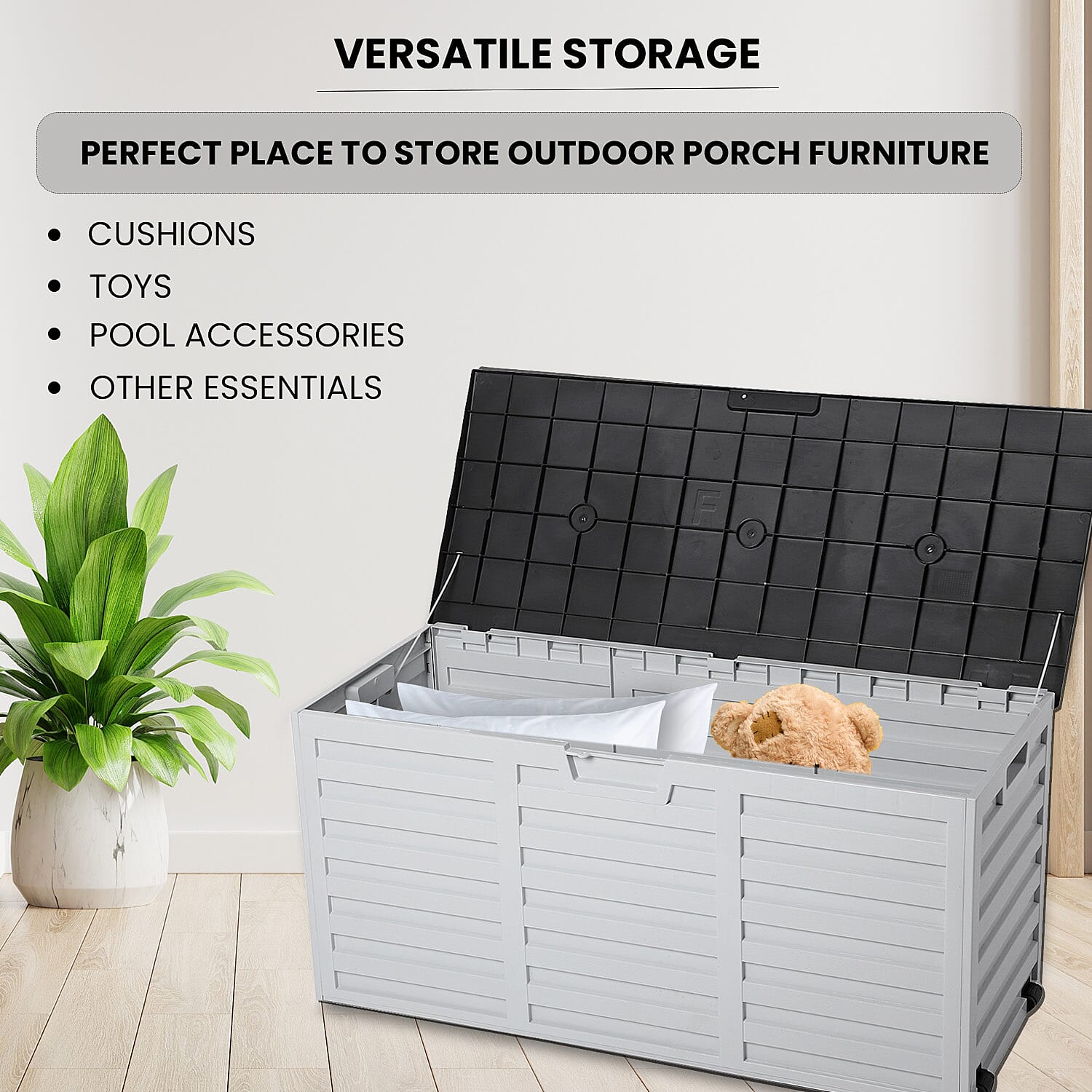 265L Durable UV Protected and Weatherproof Storage Box (Size 112x53x49 cm) - Grey & Black