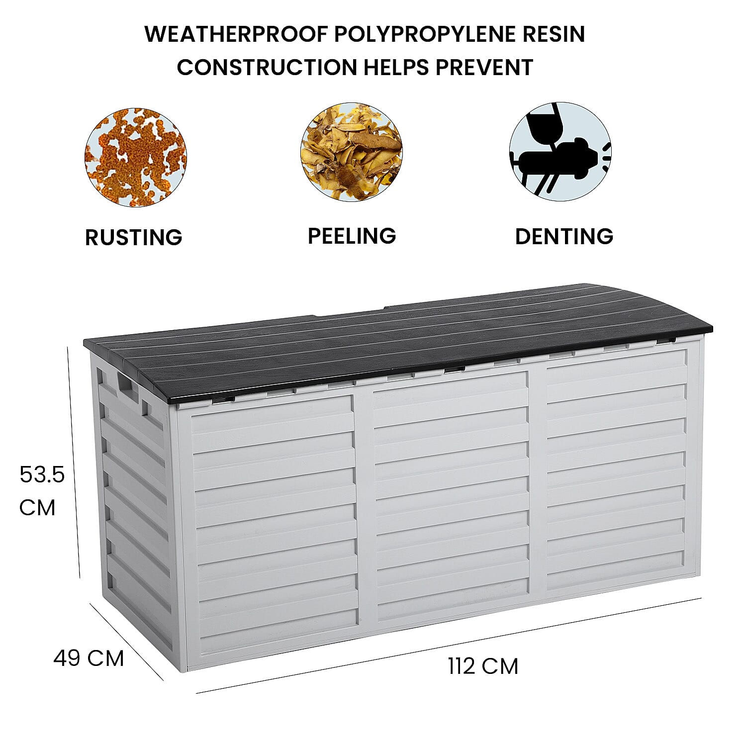 265L Durable UV Protected and Weatherproof Storage Box (Size 112x53x49 cm) - Grey & Black