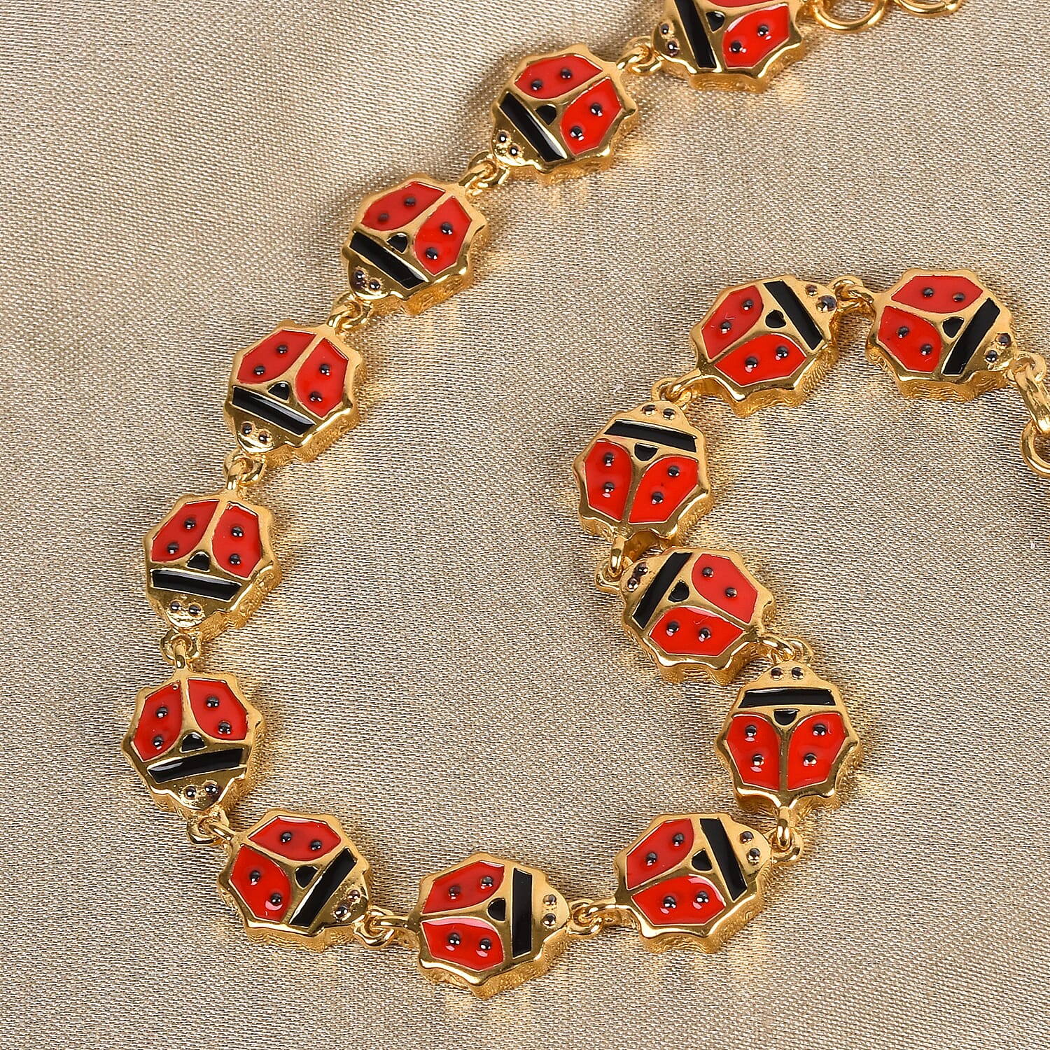 GP Blue Sapphire Lady Bird Enamelled Bracelet (Size 7) in Gold Overlay Sterling Silver, Silver wt. 12.00 Gms