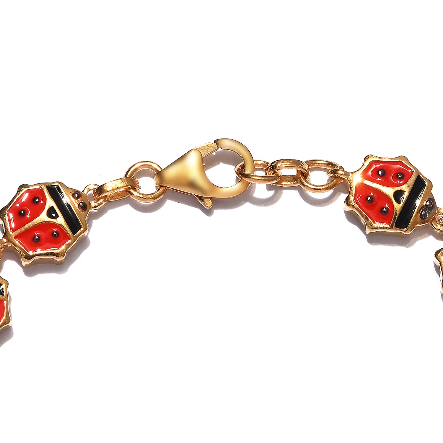 GP Blue Sapphire Lady Bird Enamelled Bracelet (Size 7) in Gold Overlay Sterling Silver, Silver wt. 12.00 Gms