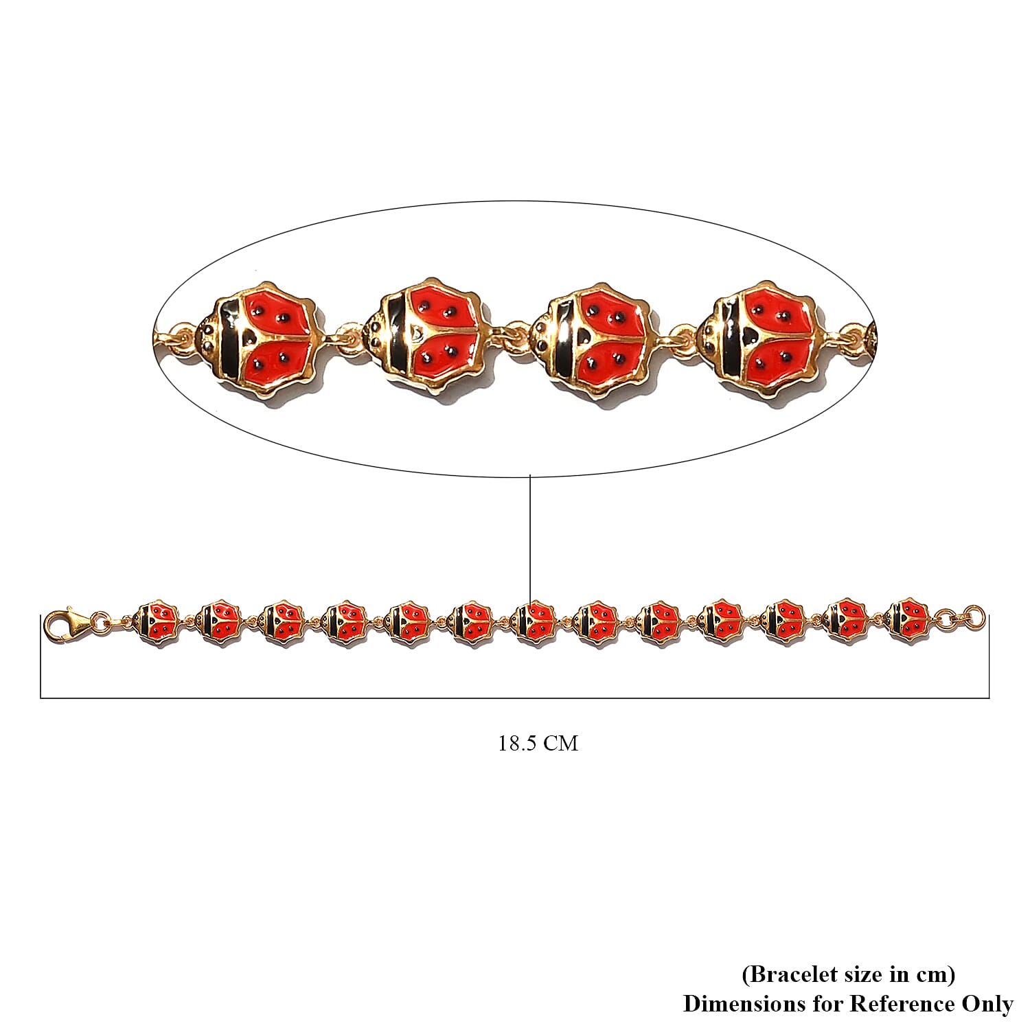 GP Blue Sapphire Lady Bird Enamelled Bracelet (Size 7) in Gold Overlay Sterling Silver, Silver wt. 12.00 Gms