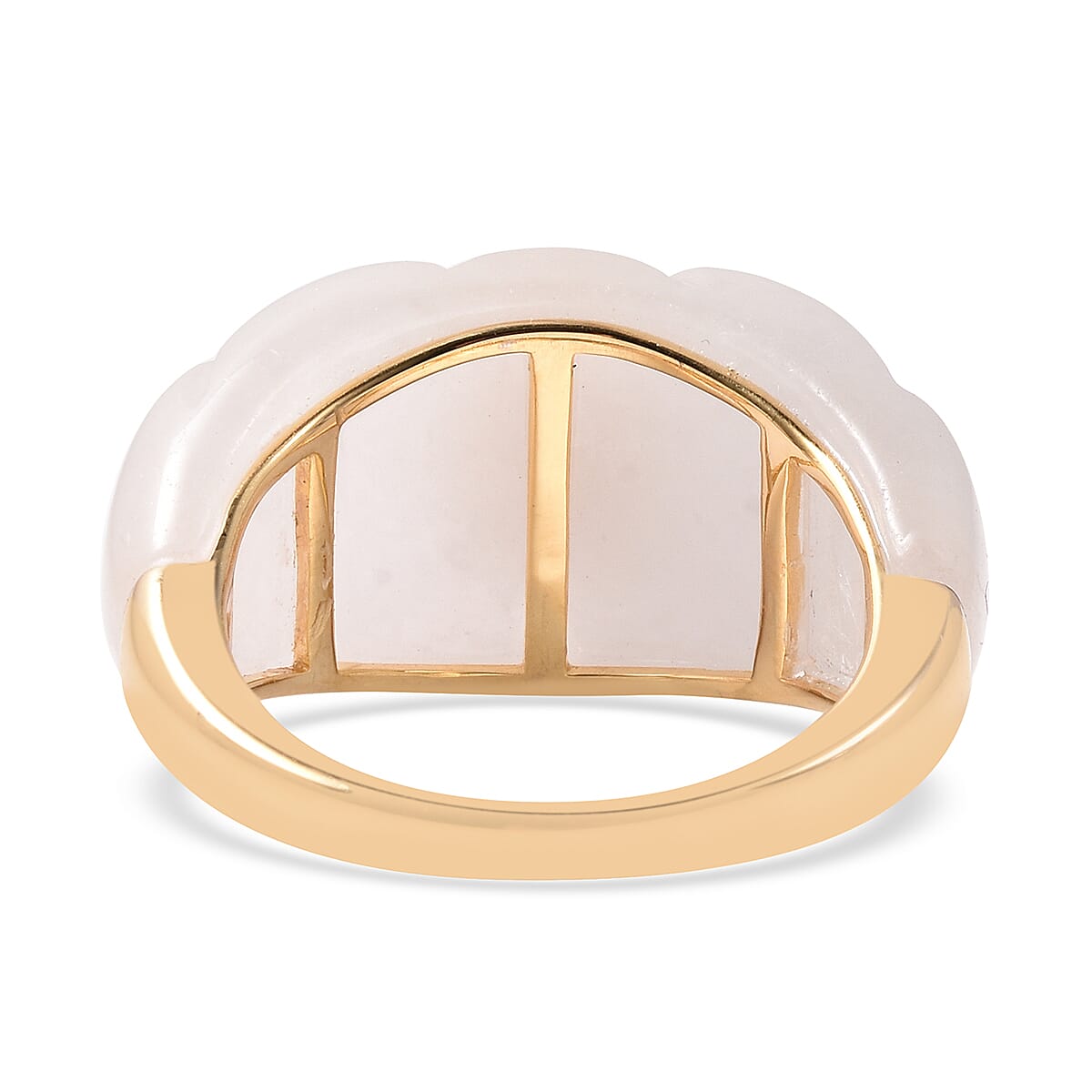 Japanese Akoya Pearl and White Jade Floral Ring in Yellow Gold Overlay Sterling Silver