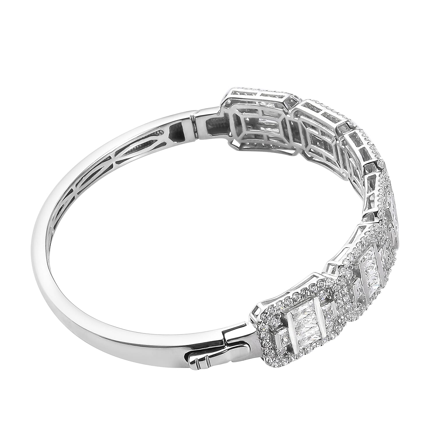 Lustro Stella Platinum Overlay Sterling Silver Bangle (Size 7.5) Made with Finest CZ 14.08 Ct, Silver wt. 21.50 Gms