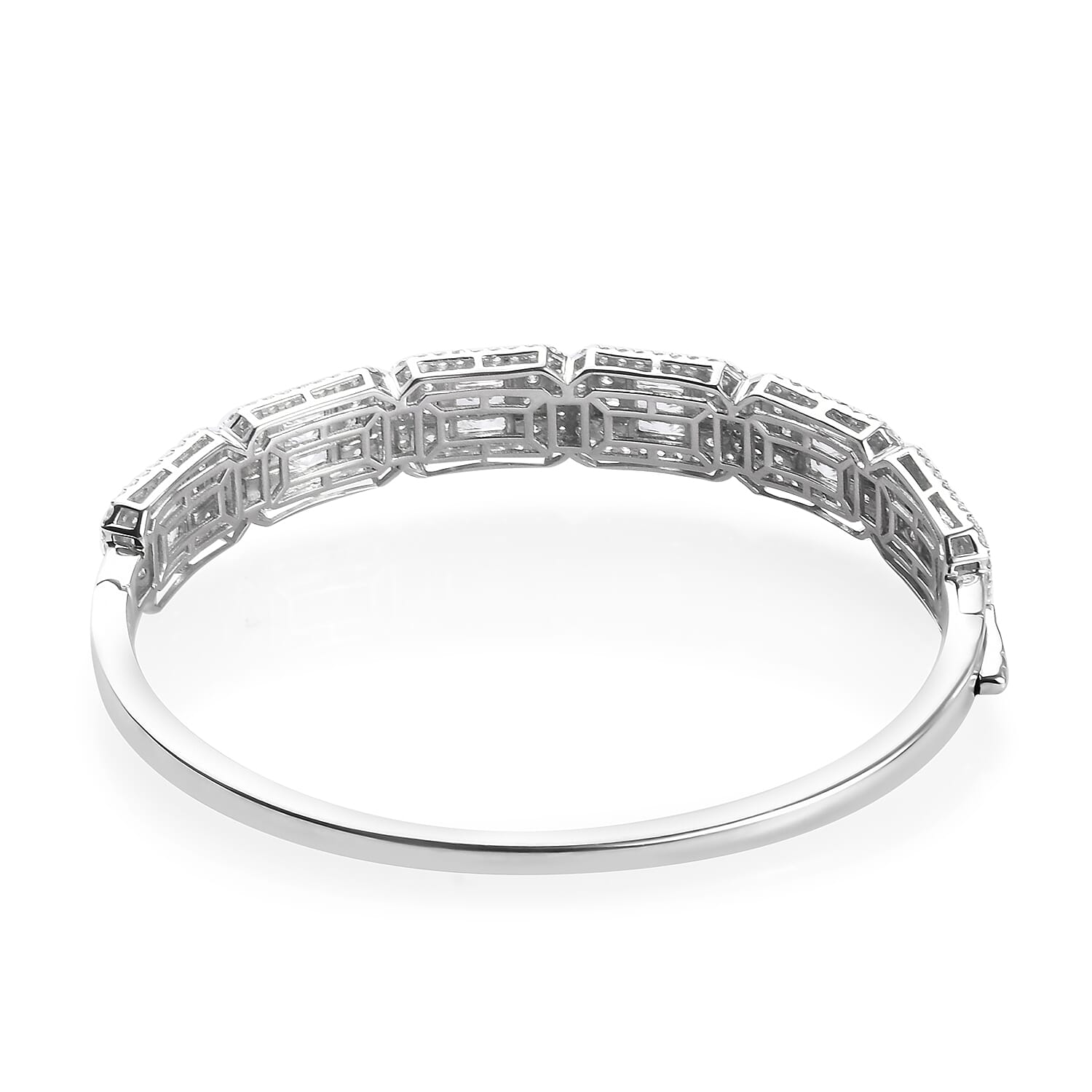 Lustro Stella Platinum Overlay Sterling Silver Bangle (Size 7.5) Made with Finest CZ 14.08 Ct, Silver wt. 21.50 Gms
