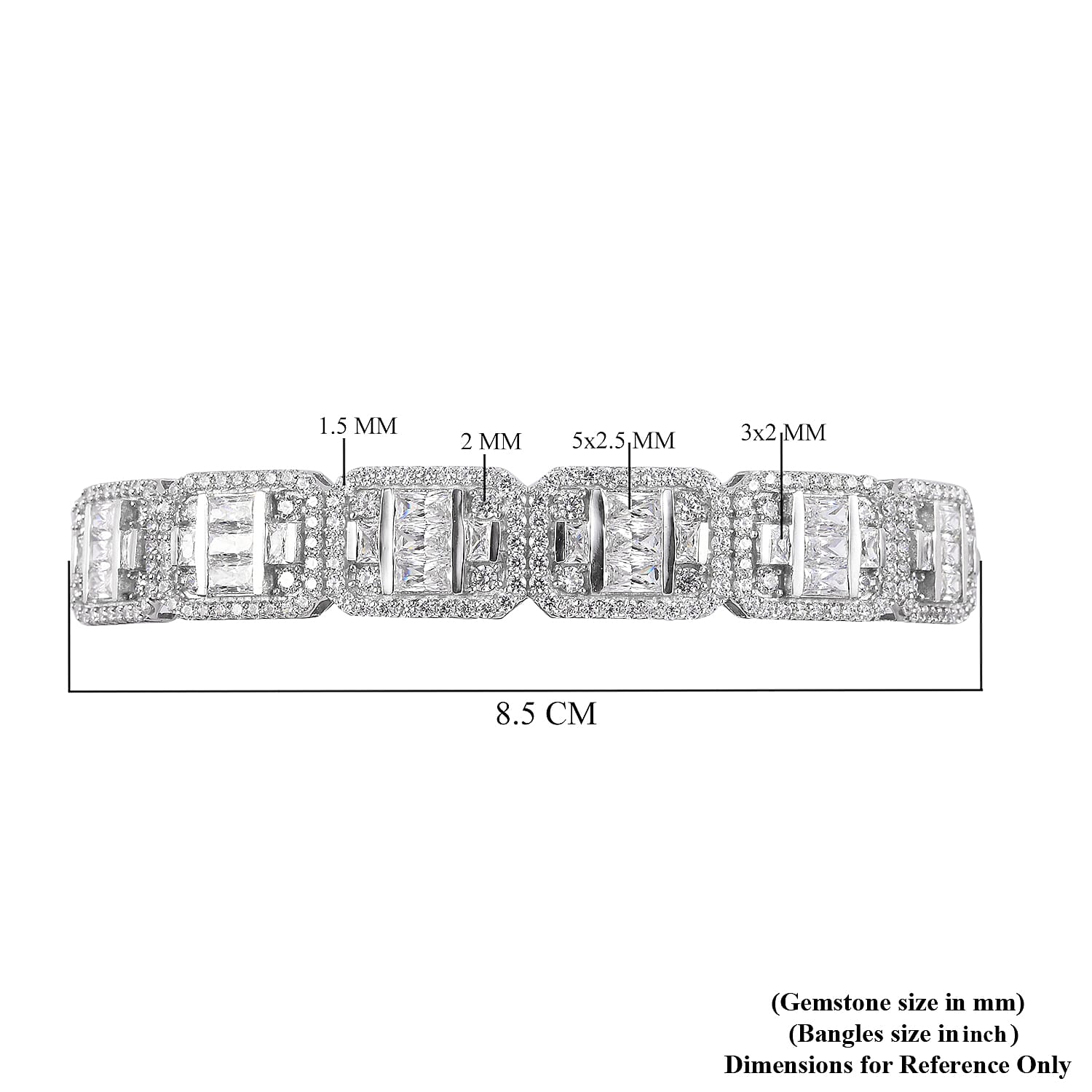 Lustro Stella Platinum Overlay Sterling Silver Bangle (Size 7.5) Made with Finest CZ 14.08 Ct, Silver wt. 21.50 Gms