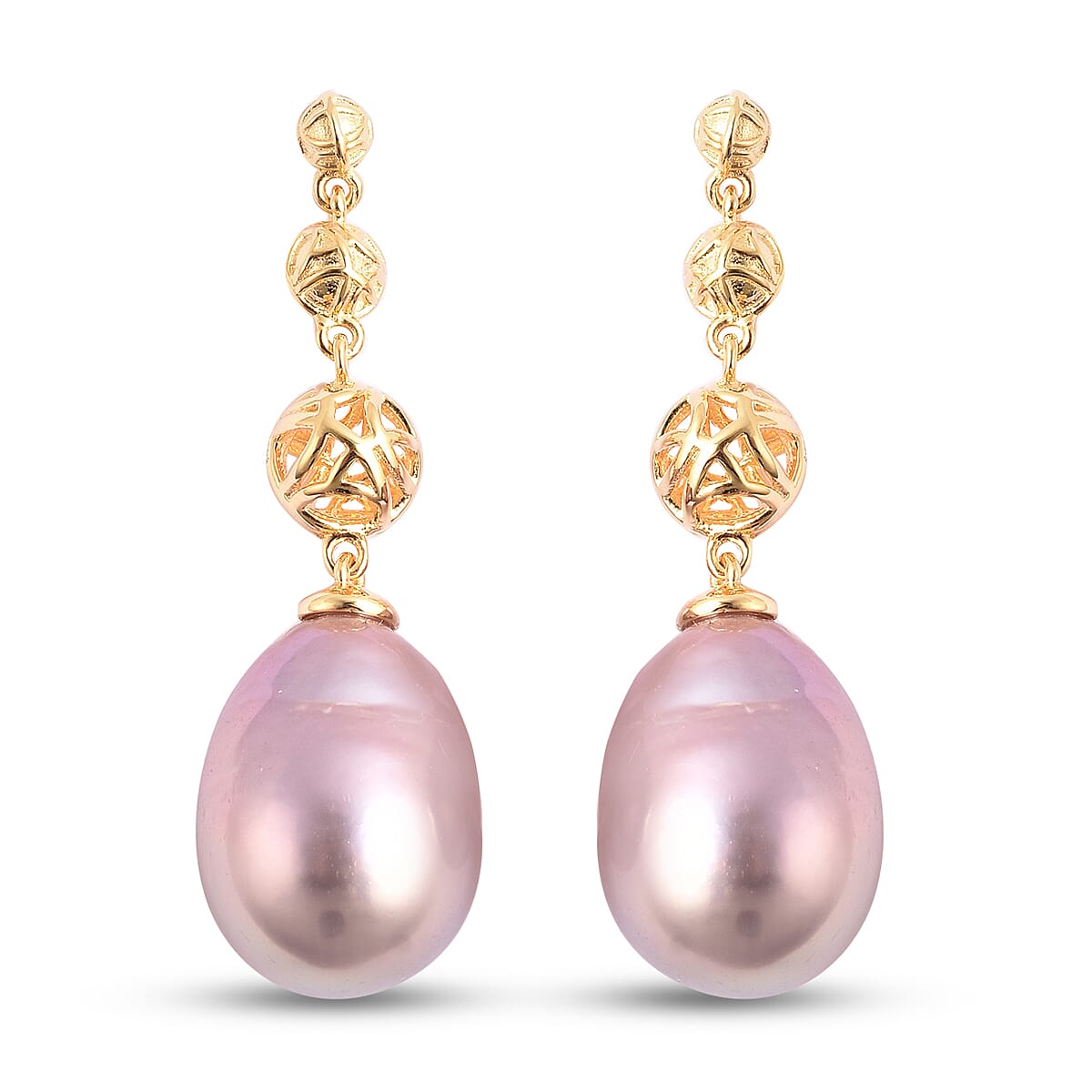 Multi Colour Edison Pearl Earrings (with Push Back) in Yellow Gold Overlay Sterling Silver