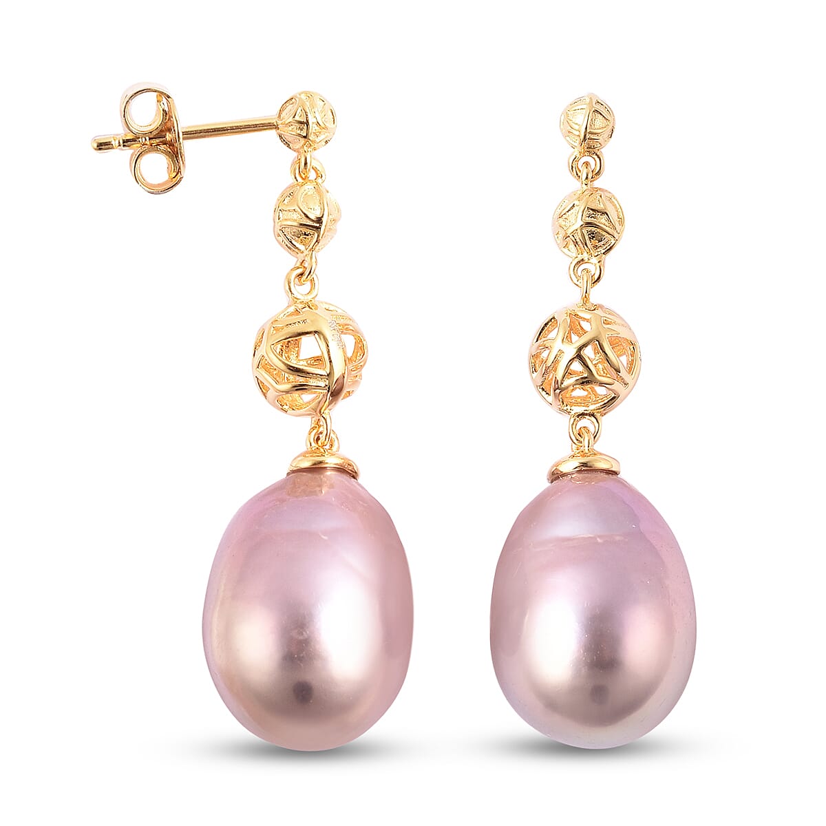 Multi Colour Edison Pearl Earrings (with Push Back) in Yellow Gold Overlay Sterling Silver