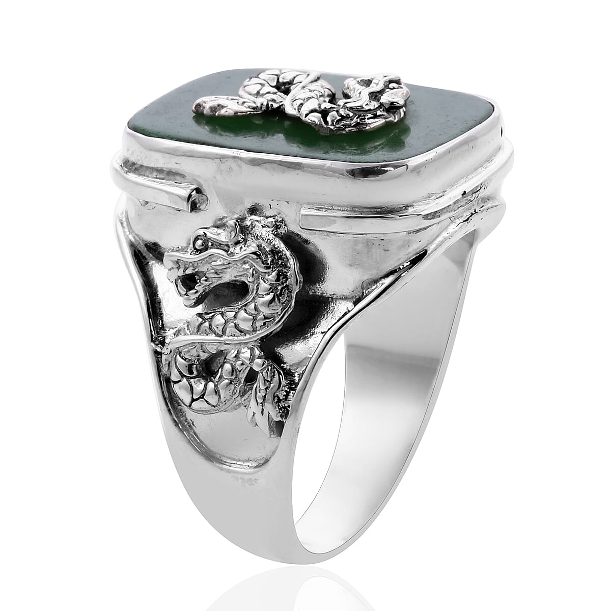 Royal Bali Collection - Green Jade Dragon Ring in Sterling Silver 12.25 Ct.