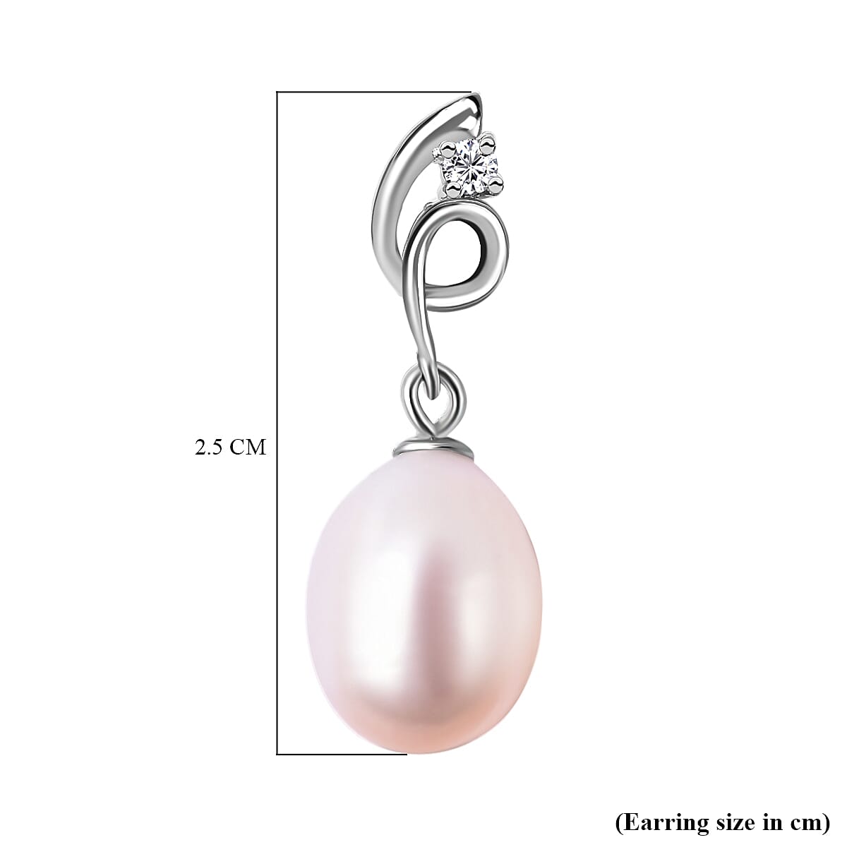 Freshwater White Pearl and Simulated Diamond Drop Earrings (with Push Back) in Rhodium Overlay Sterling Silver