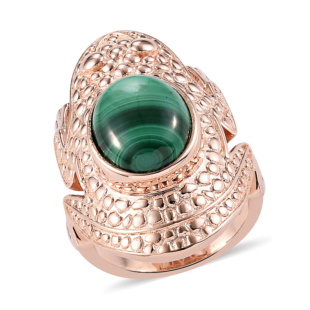 Malachite Frog Ring with Magnet in Rose Gold Tone 4.00 Ct.