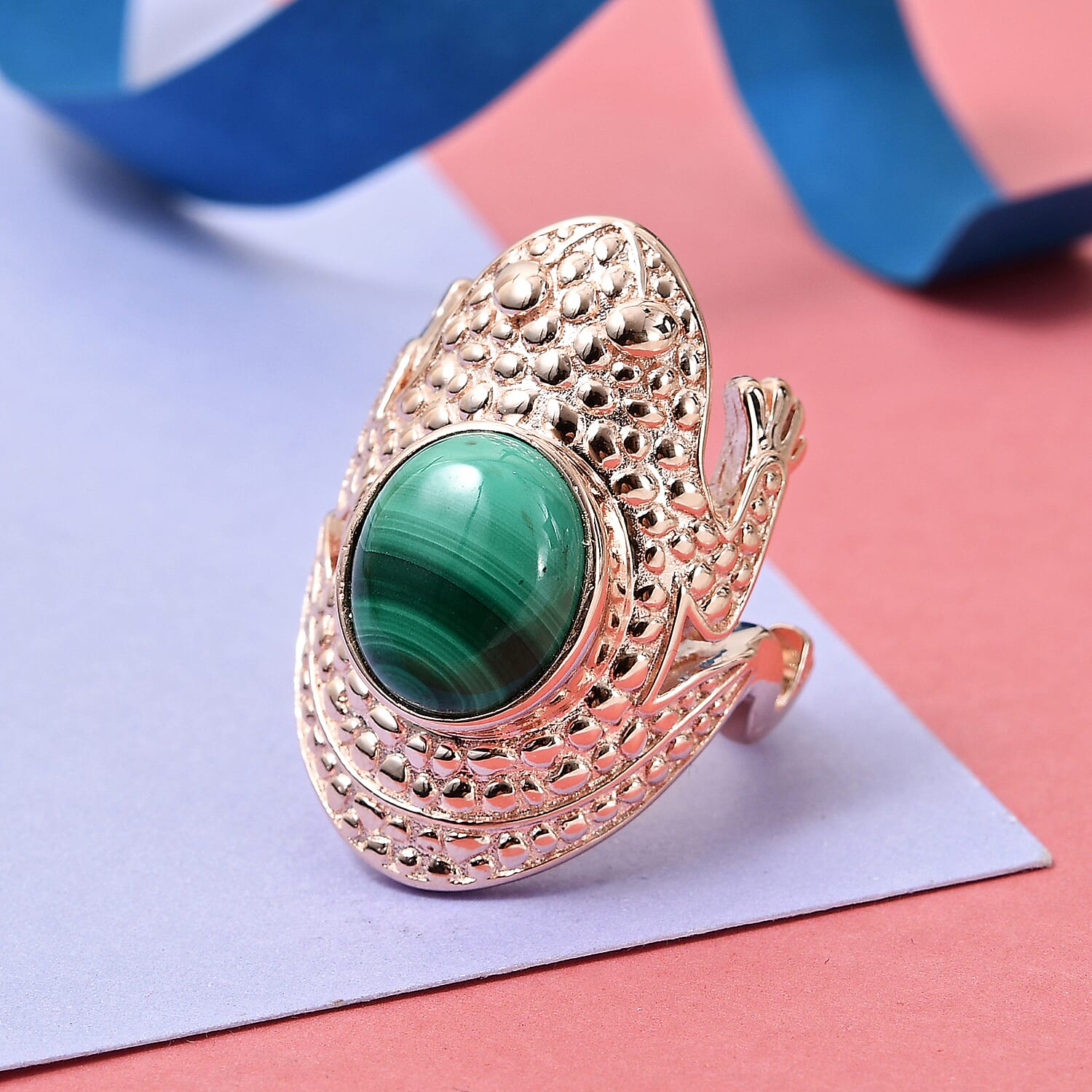 Malachite Frog Ring with Magnet in Rose Gold Tone 4.00 Ct.