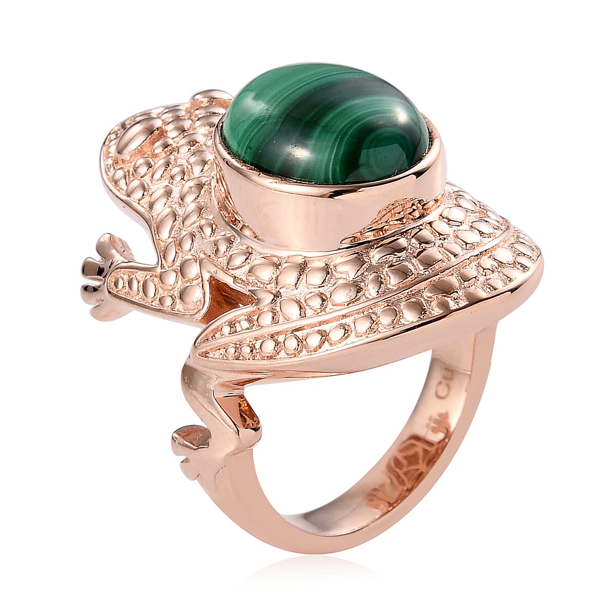 Malachite Frog Ring with Magnet in Rose Gold Tone 4.00 Ct.