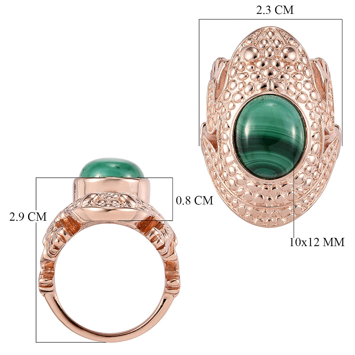 Malachite Frog Ring with Magnet in Rose Gold Tone 4.00 Ct.